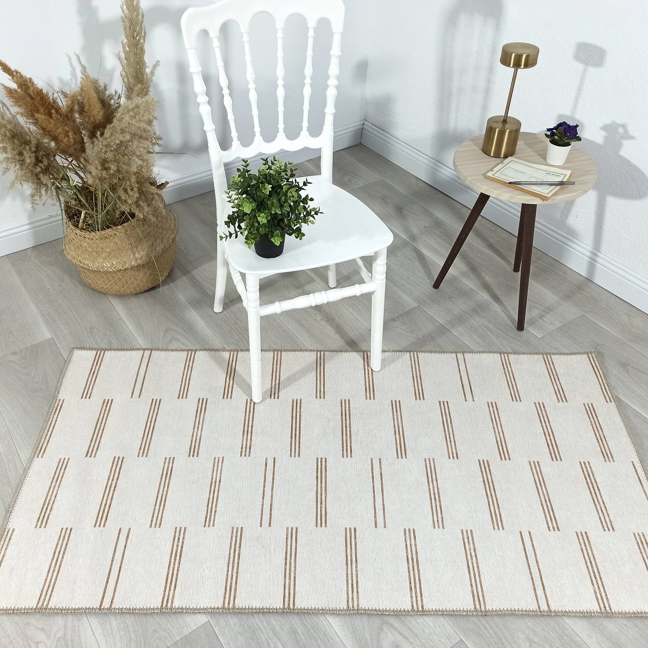 Ana Rug Turkish Neutral Striped Faded Beige Brown Rug