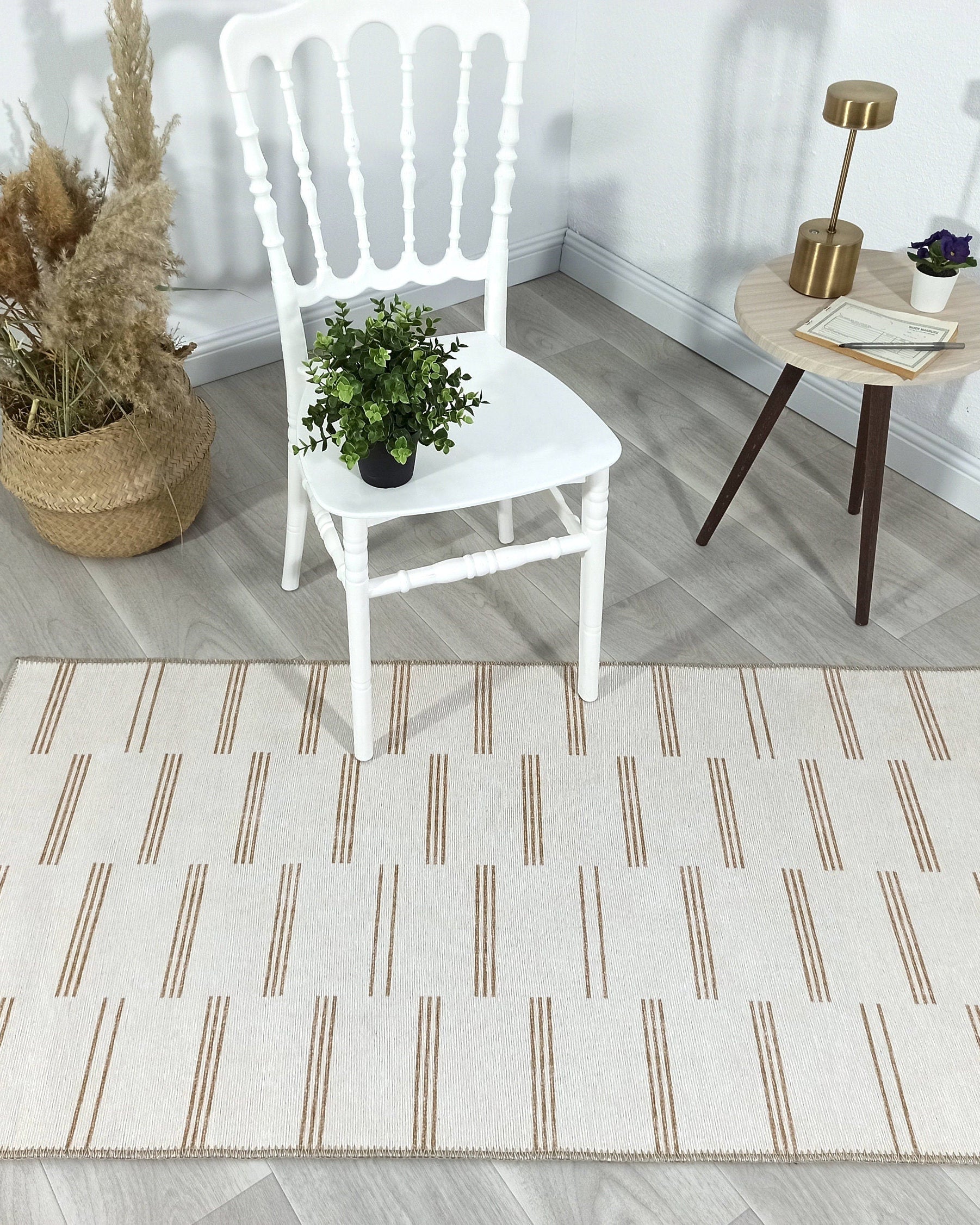 Ana Rug Turkish Neutral Striped Faded Beige Brown Rug