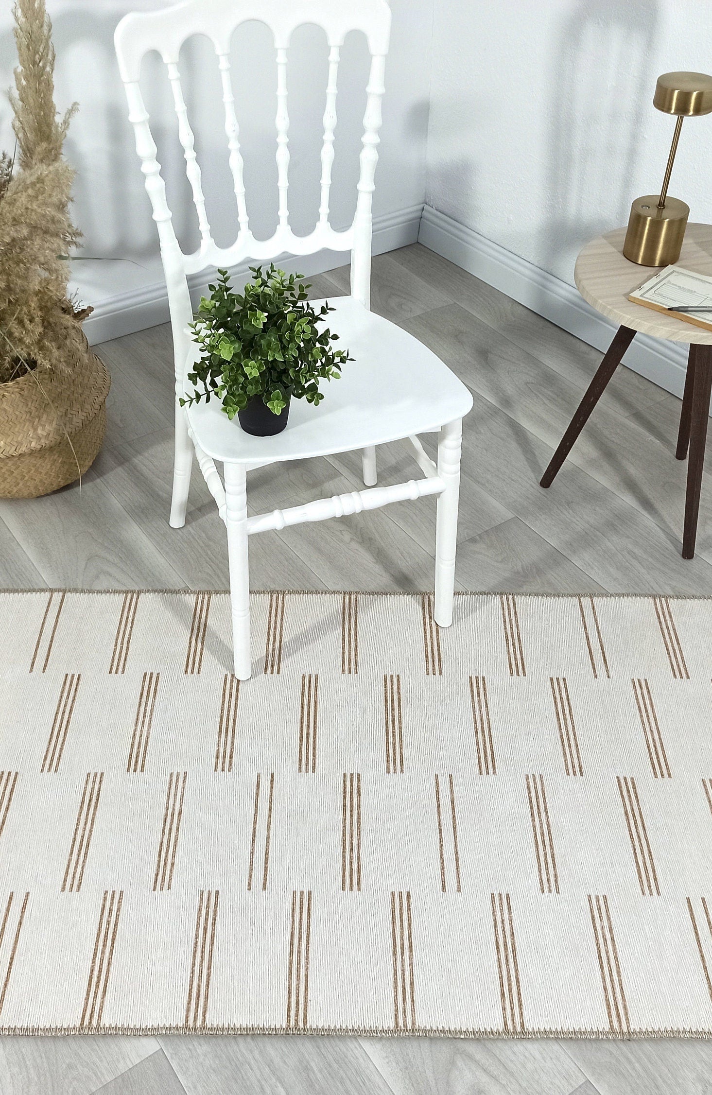 Ana Rug Turkish Neutral Striped Faded Beige Brown Rug