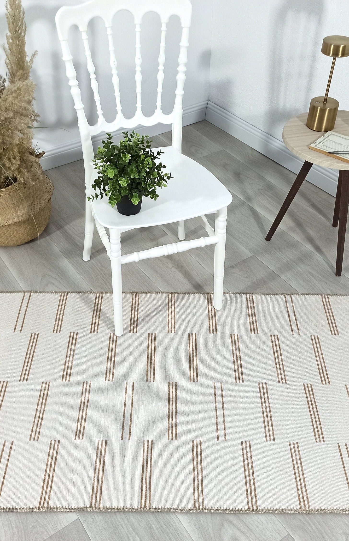 Ana Rug Turkish Neutral Striped Faded Beige Brown Rug