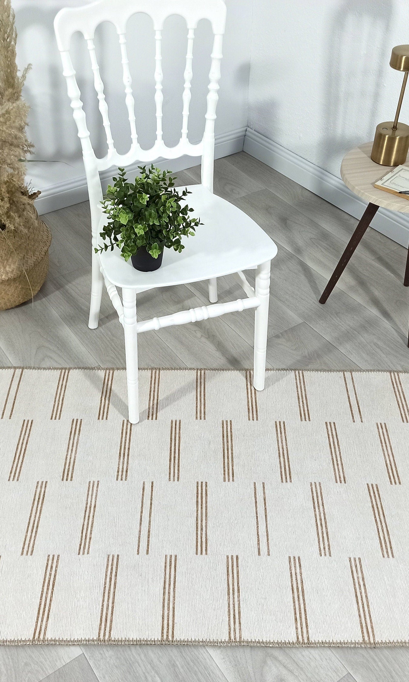 Ana Rug Turkish Neutral Striped Faded Beige Brown Rug
