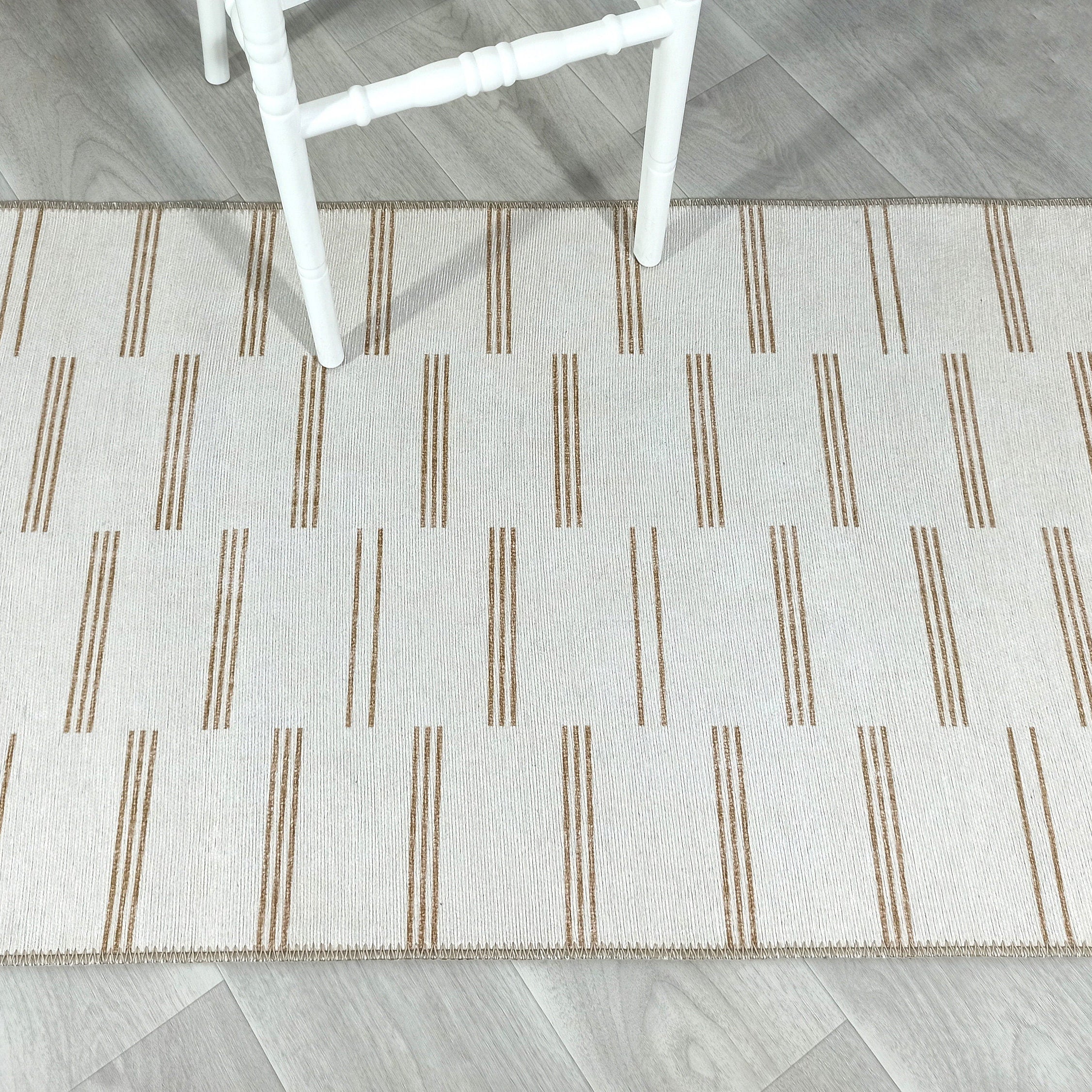 Ana Rug Turkish Neutral Striped Faded Beige Brown Rug