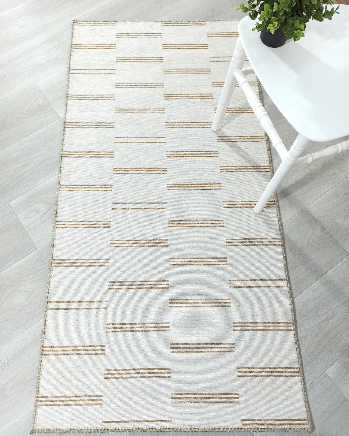 Ana Rug Turkish Neutral Striped Faded Beige Brown Rug