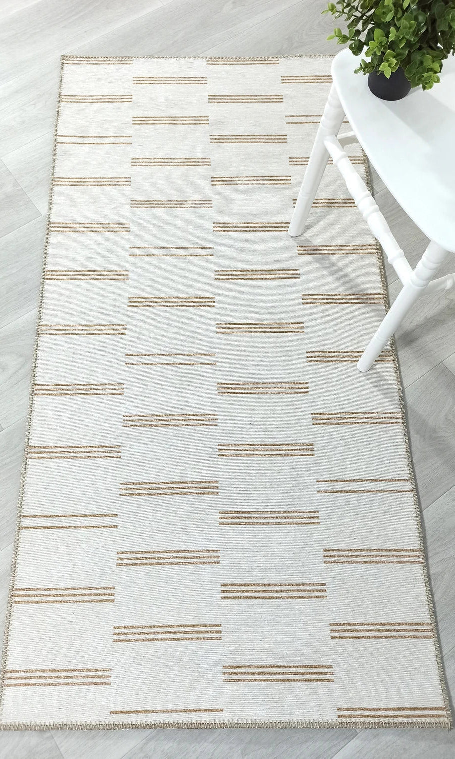 Ana Rug Turkish Neutral Striped Faded Beige Brown Rug