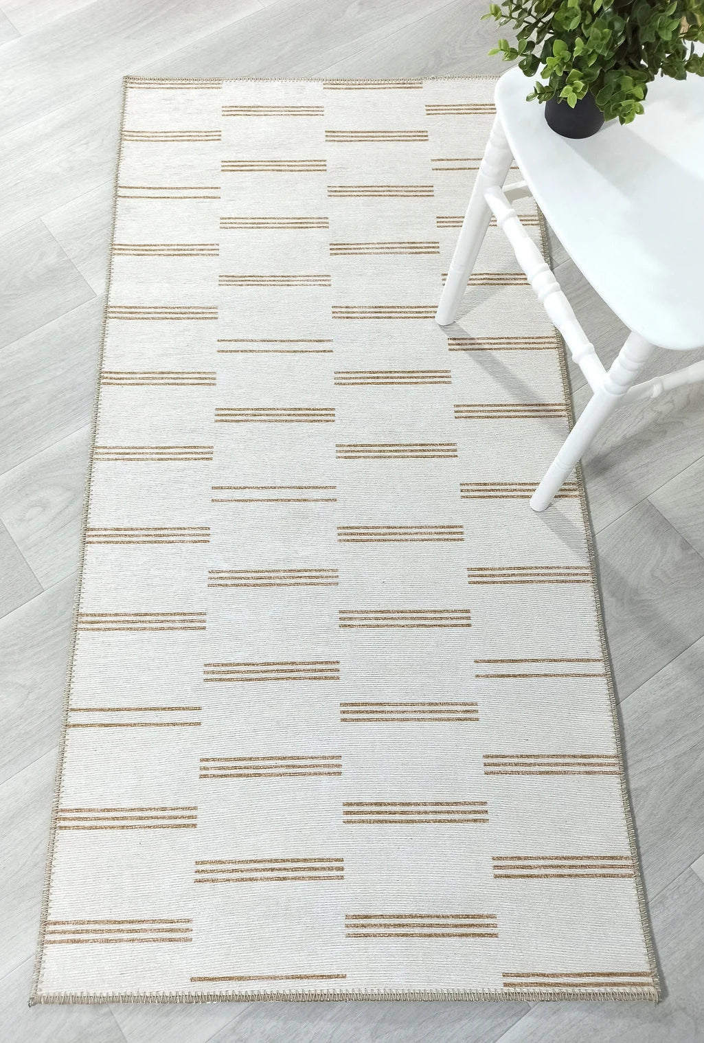 Ana Rug Turkish Neutral Striped Faded Beige Brown Rug