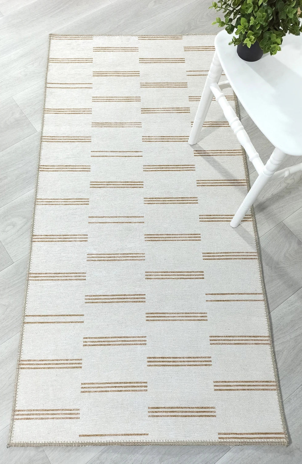 Ana Rug Turkish Neutral Striped Faded Beige Brown Rug