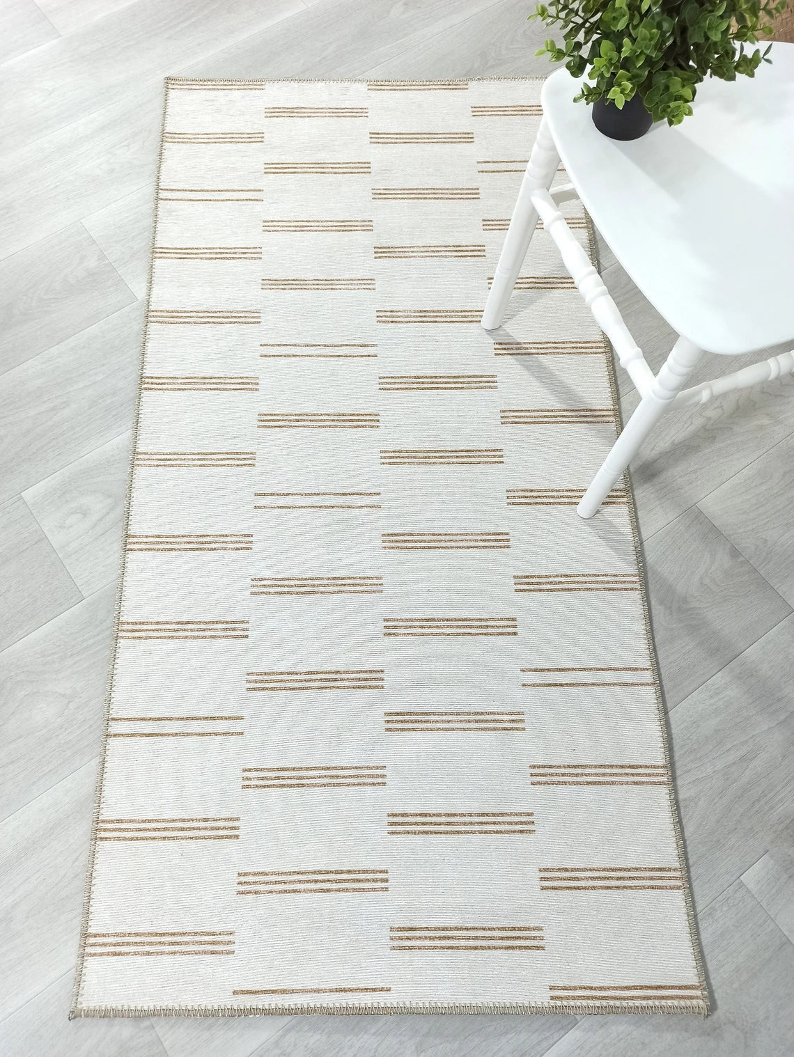 Ana Rug Turkish Neutral Striped Faded Beige Brown Rug