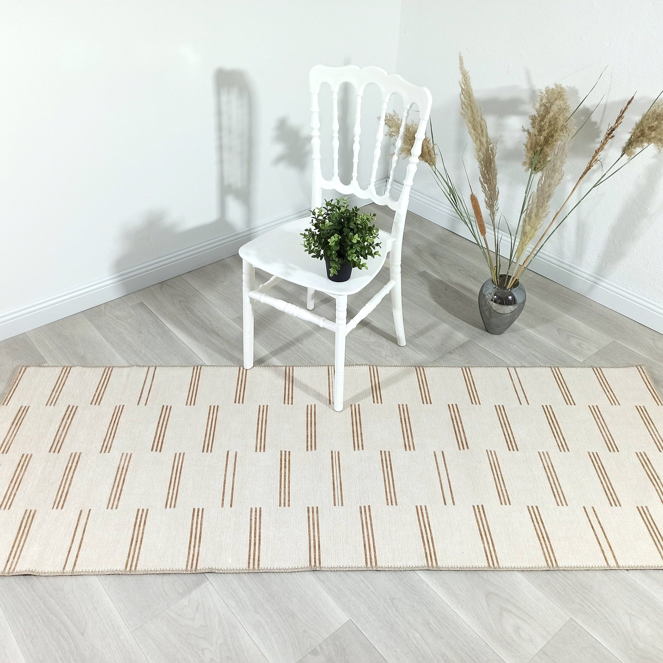 Ana Rug Turkish Neutral Striped Faded Beige Brown Rug