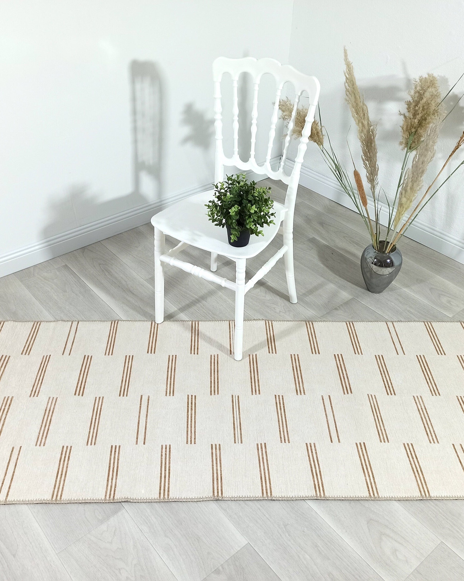 Ana Rug Turkish Neutral Striped Faded Beige Brown Rug