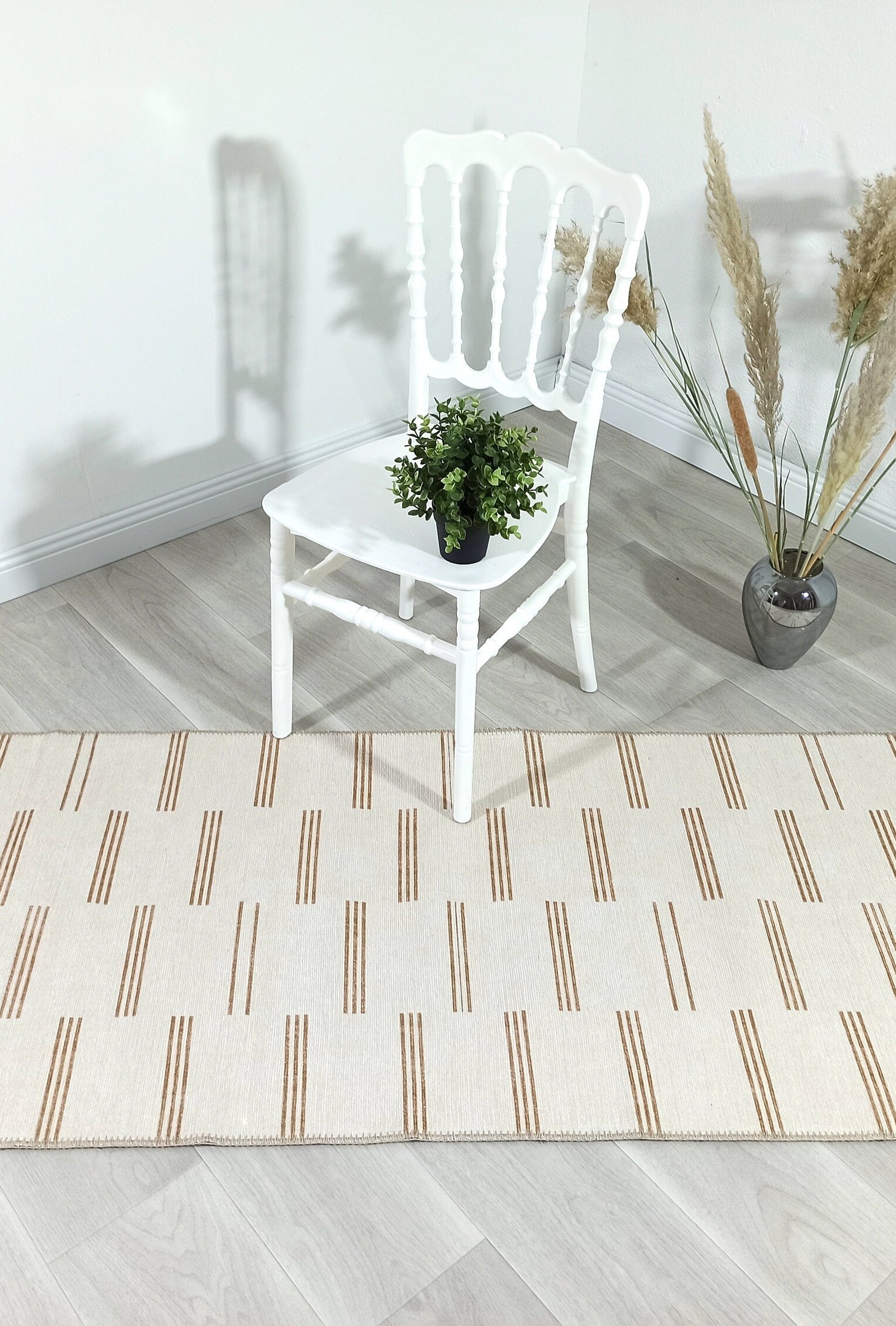 Ana Rug Turkish Neutral Striped Faded Beige Brown Rug