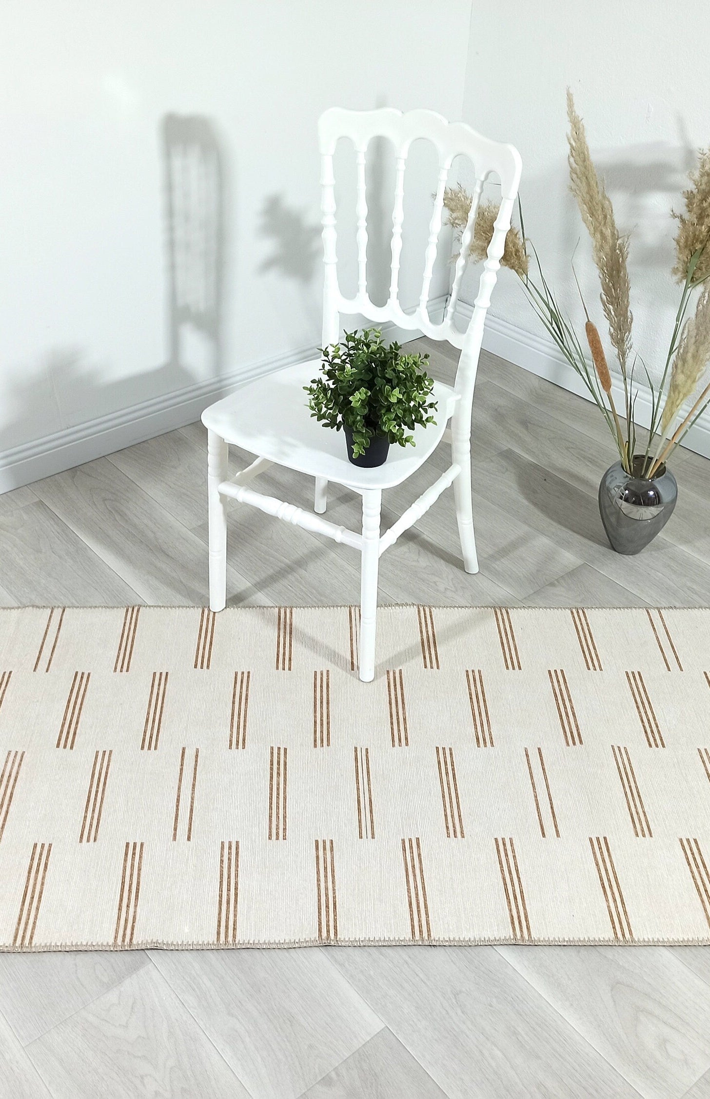 Ana Rug Turkish Neutral Striped Faded Beige Brown Rug