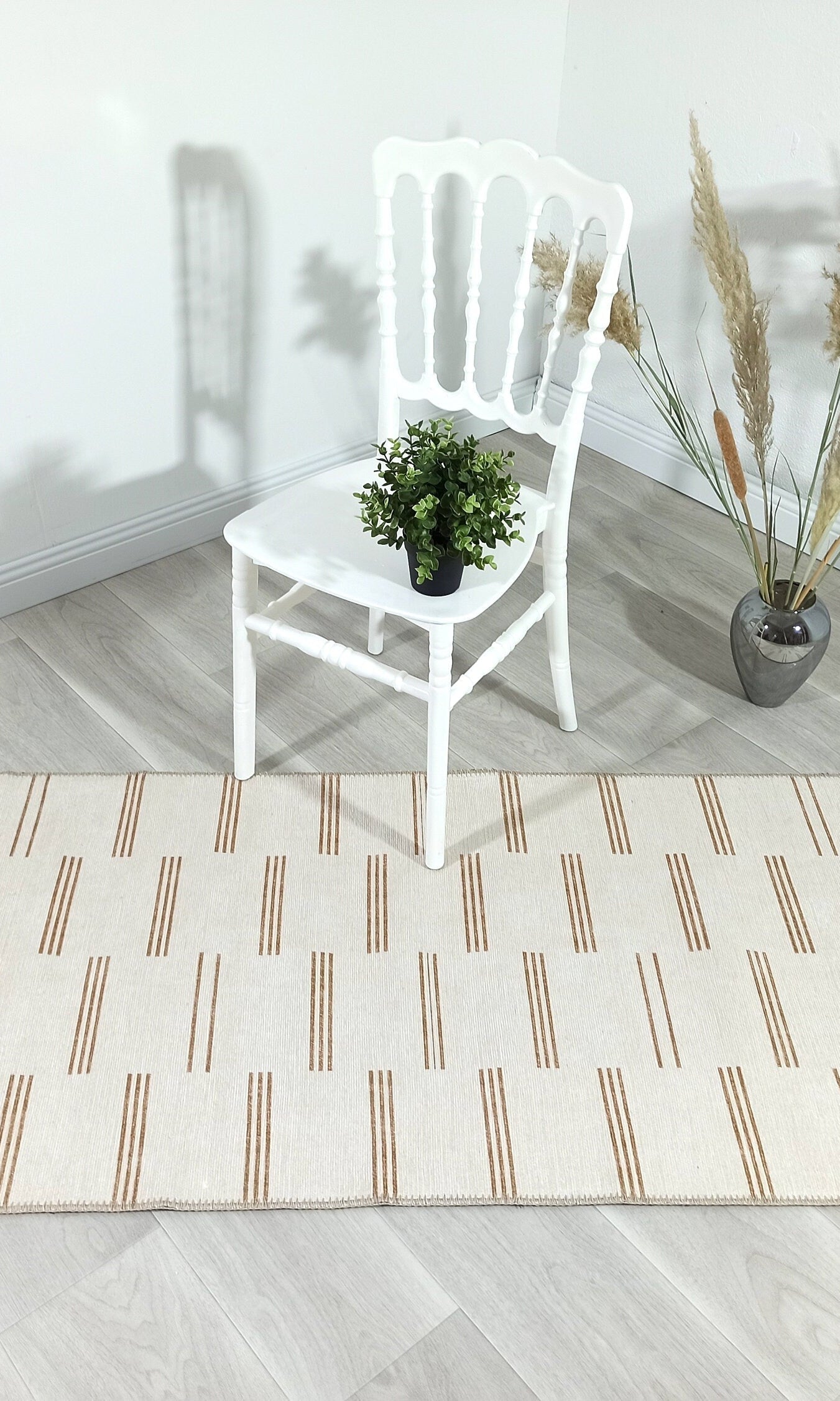 Ana Rug Turkish Neutral Striped Faded Beige Brown Rug