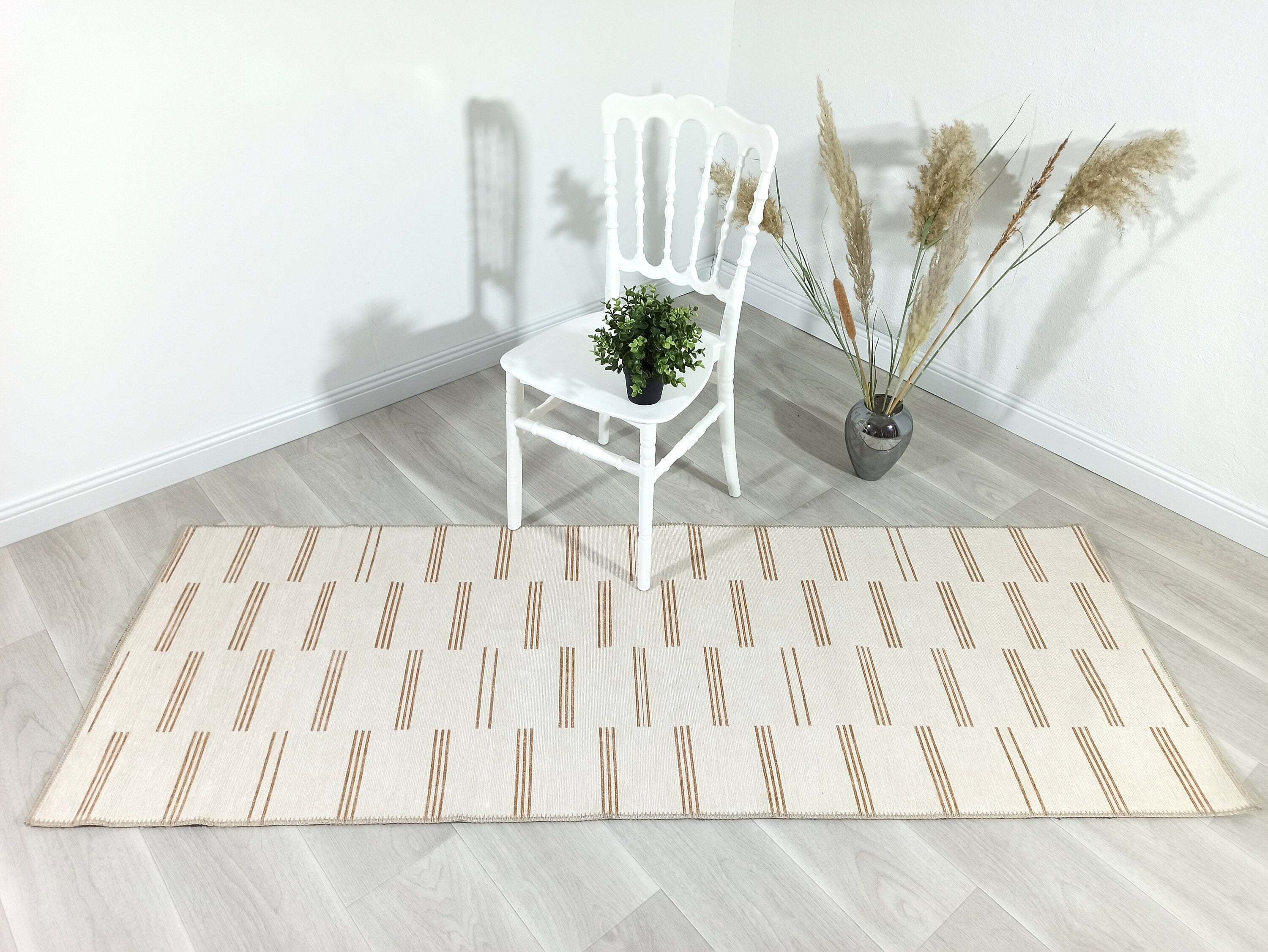 Ana Rug Turkish Neutral Striped Faded Beige Brown Rug