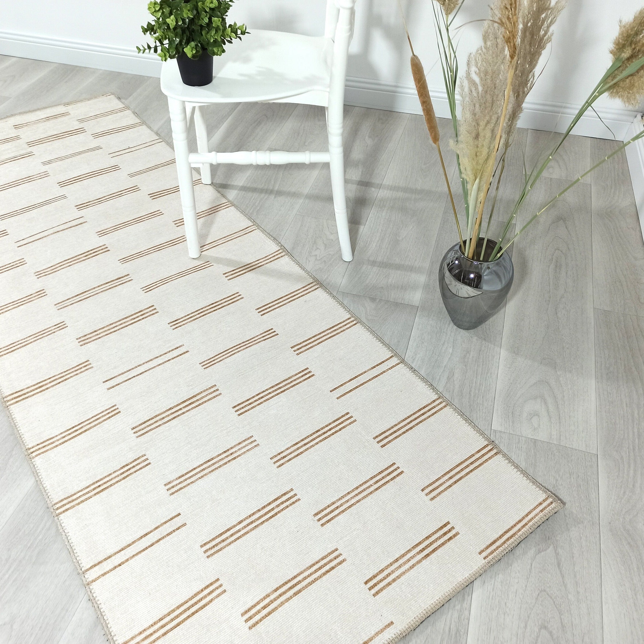 Ana Rug Turkish Neutral Striped Faded Beige Brown Rug