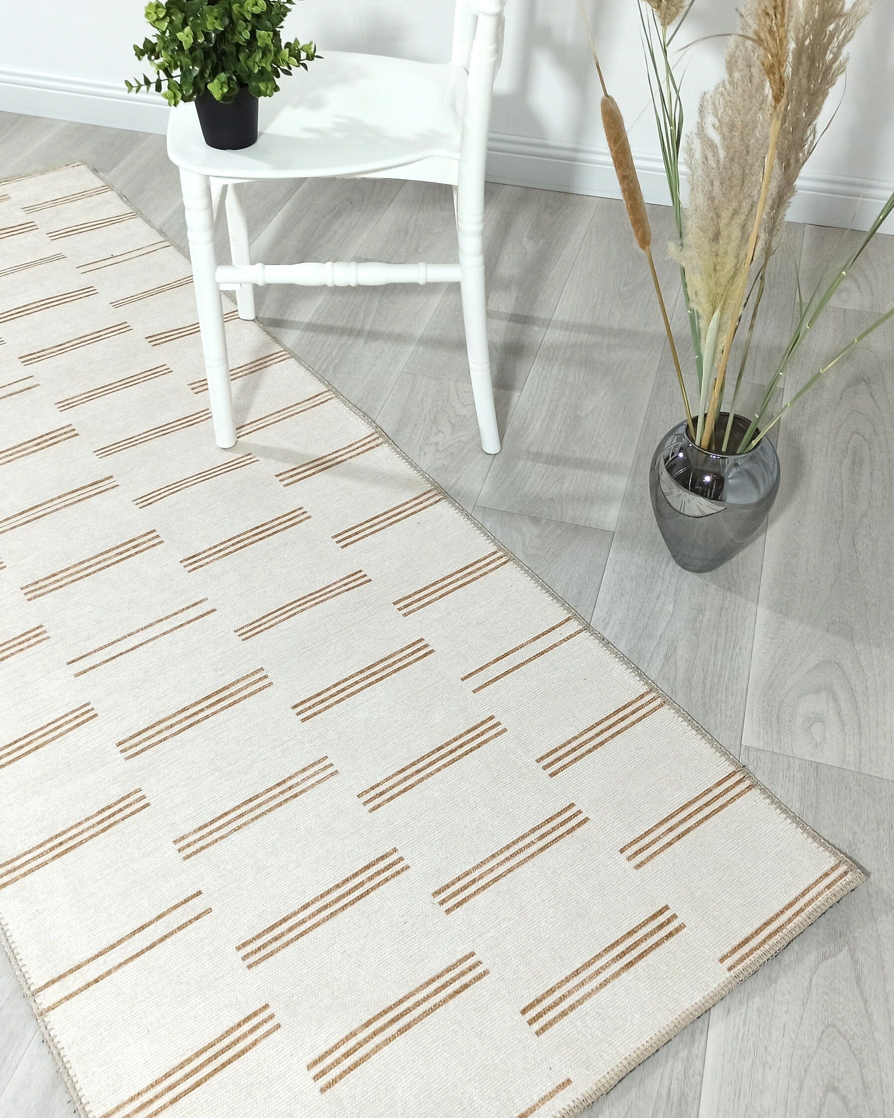 Ana Rug Turkish Neutral Striped Faded Beige Brown Rug