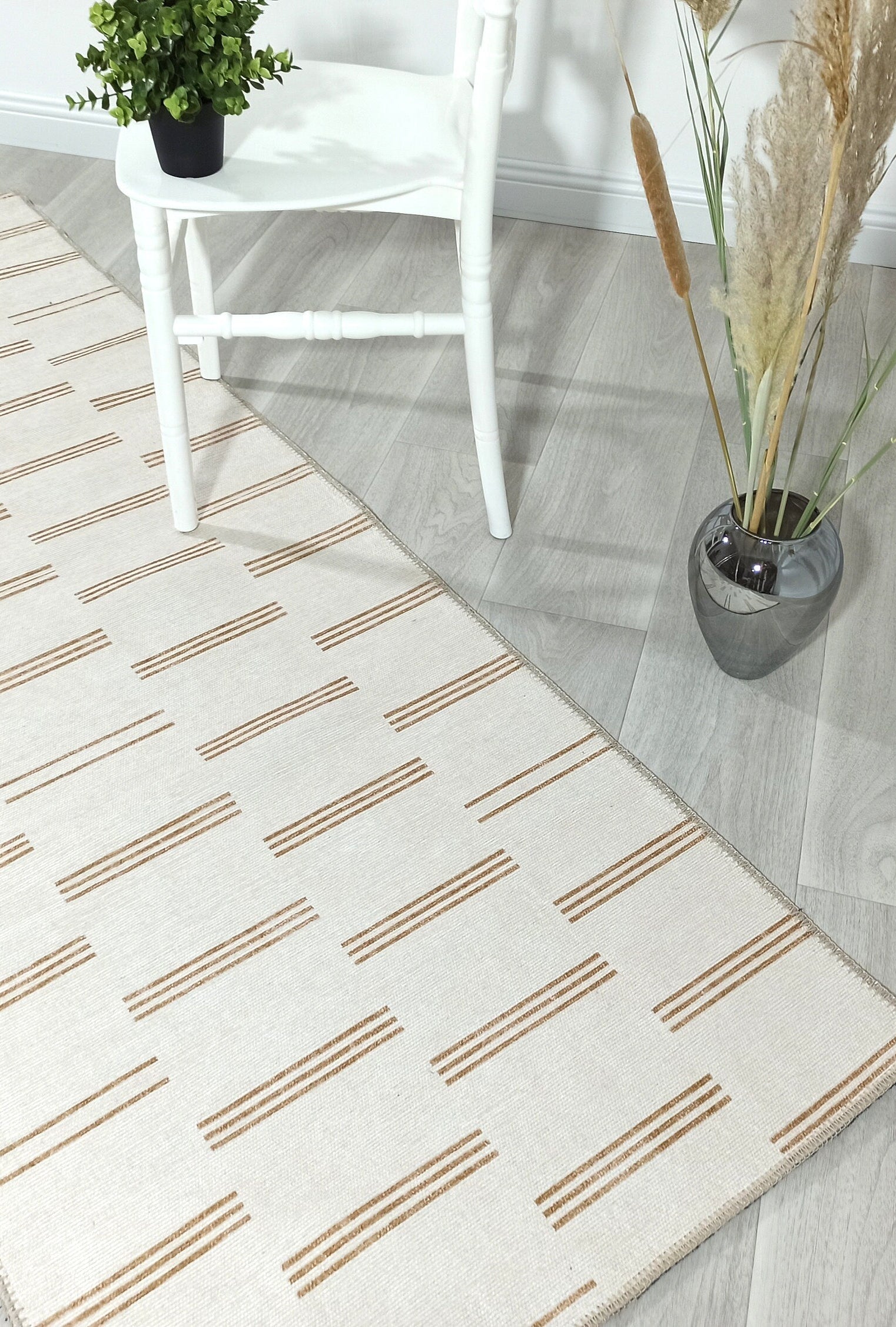 Ana Rug Turkish Neutral Striped Faded Beige Brown Rug