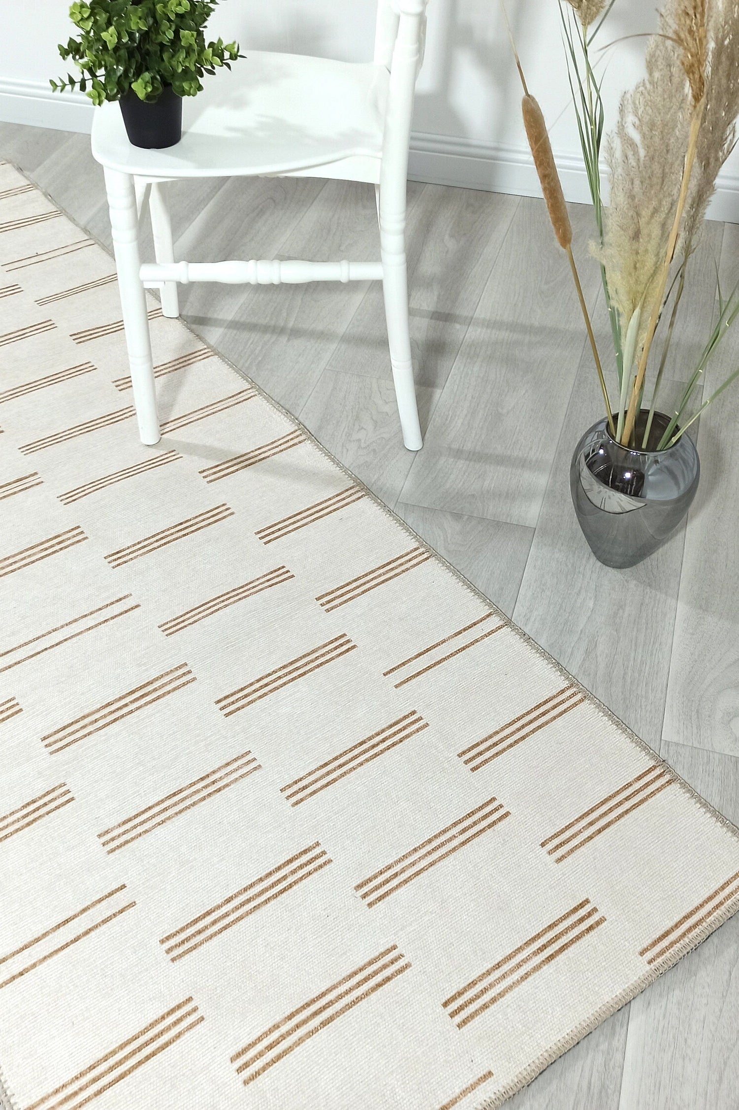 Ana Rug Turkish Neutral Striped Faded Beige Brown Rug