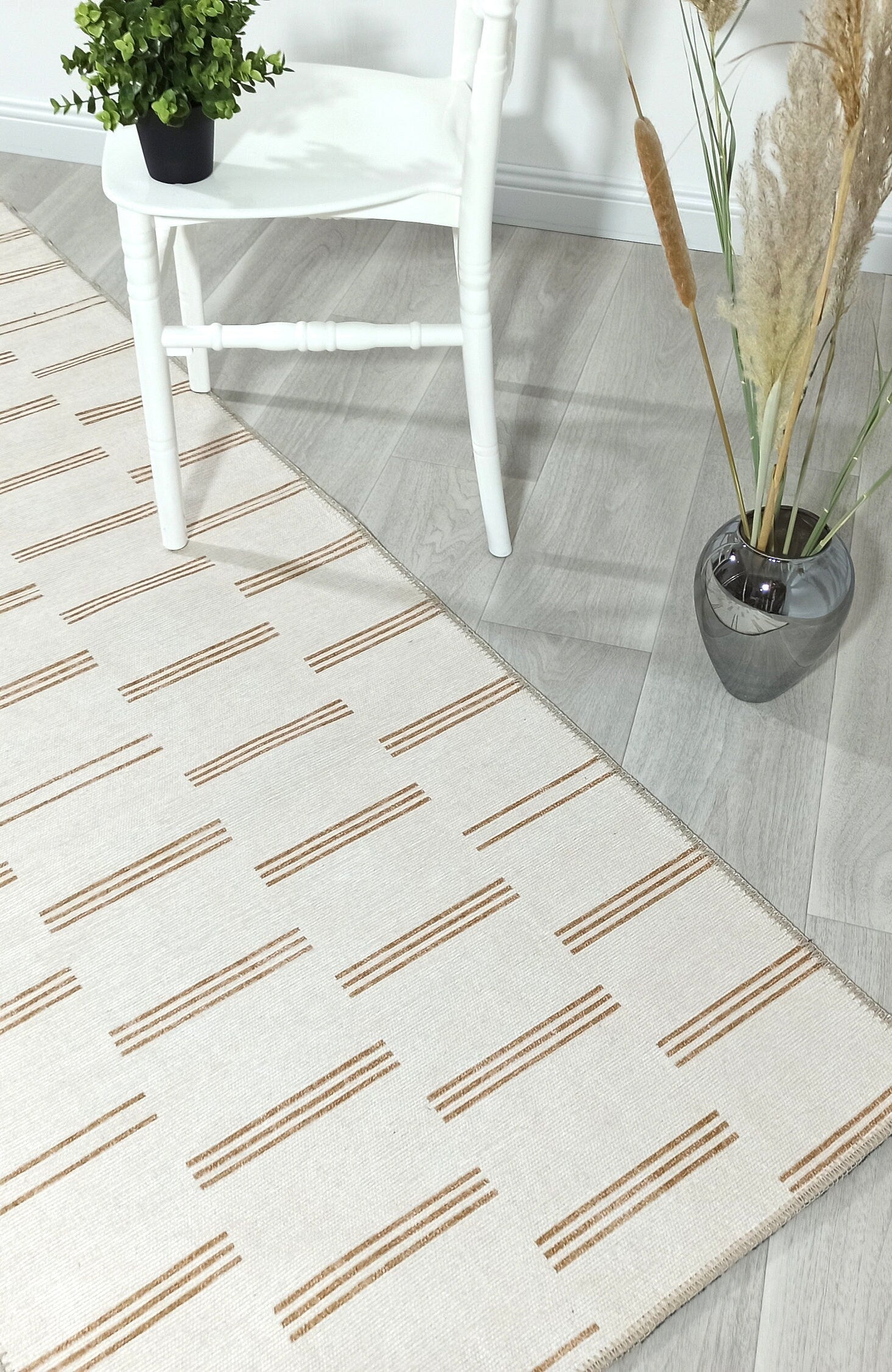 Ana Rug Turkish Neutral Striped Faded Beige Brown Rug