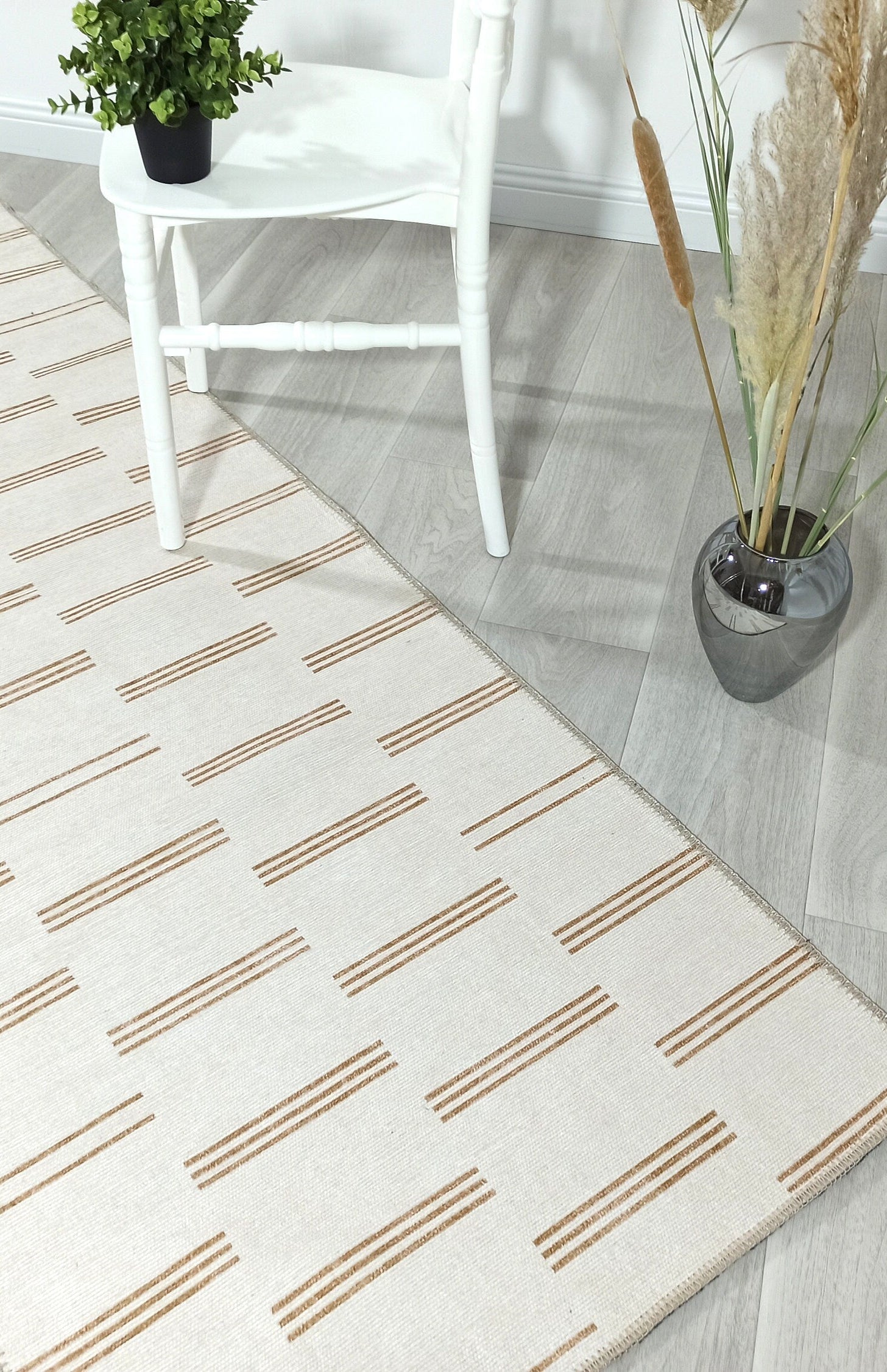 Ana Rug Turkish Neutral Striped Faded Beige Brown Rug