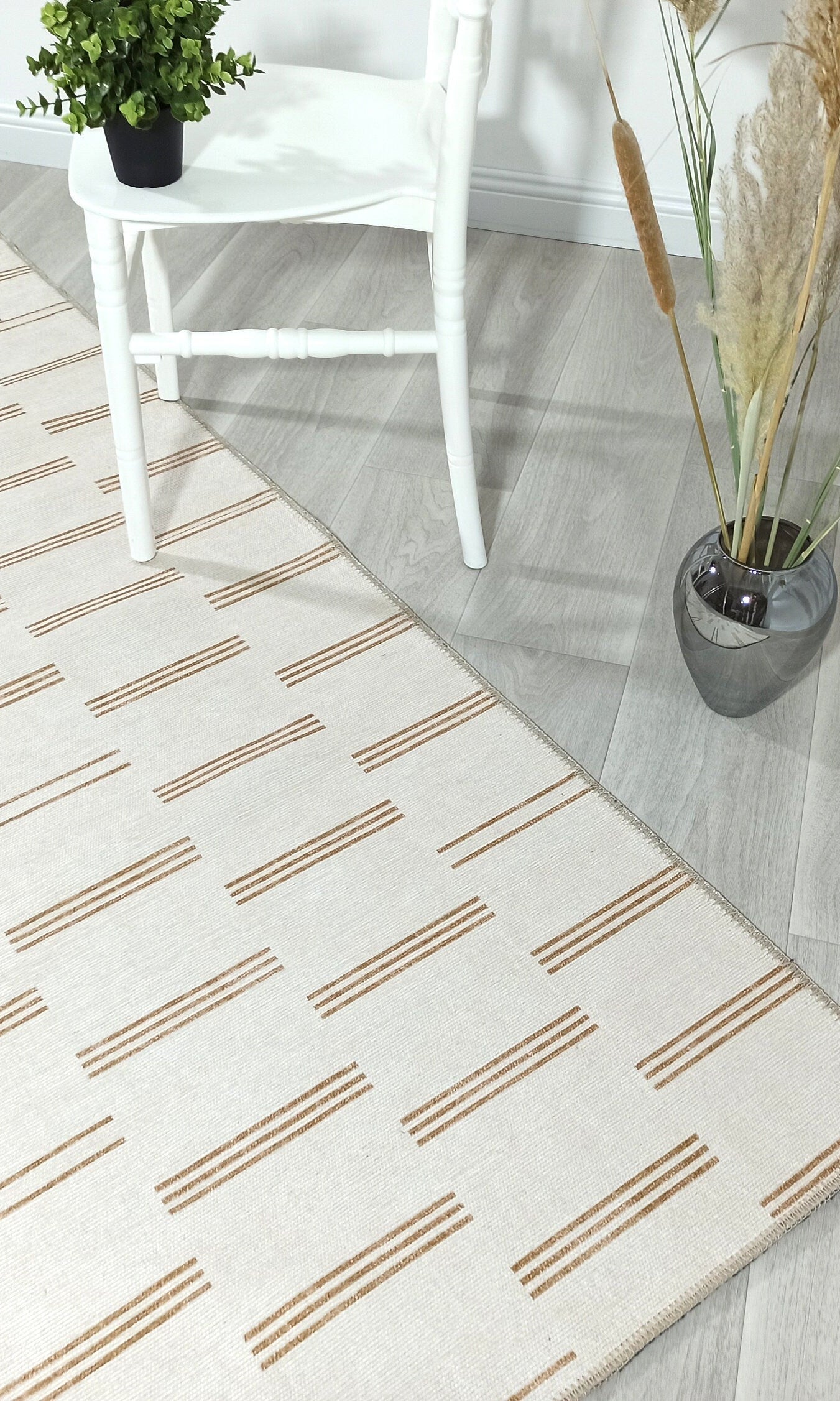 Ana Rug Turkish Neutral Striped Faded Beige Brown Rug