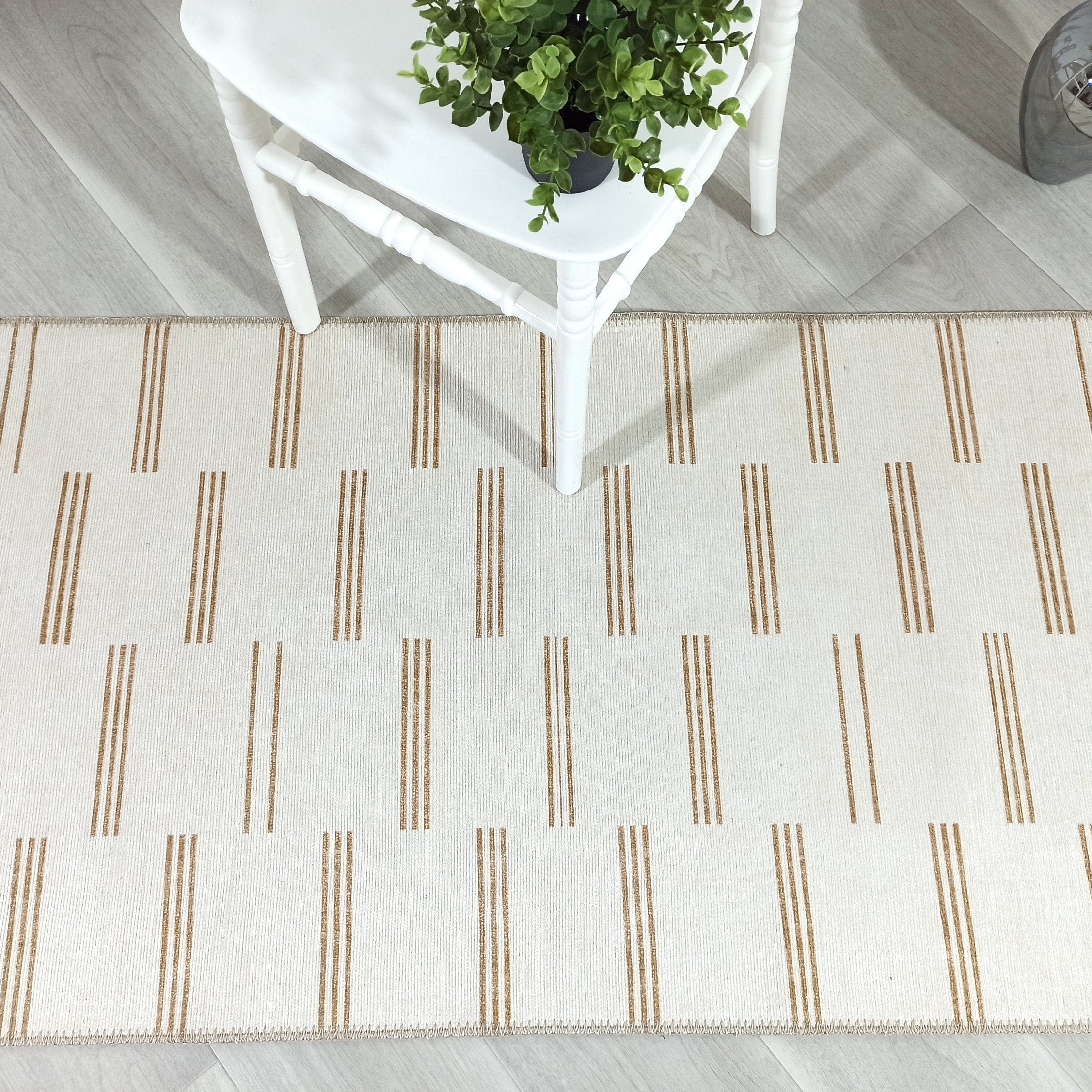 Ana Rug Turkish Neutral Striped Faded Beige Brown Rug