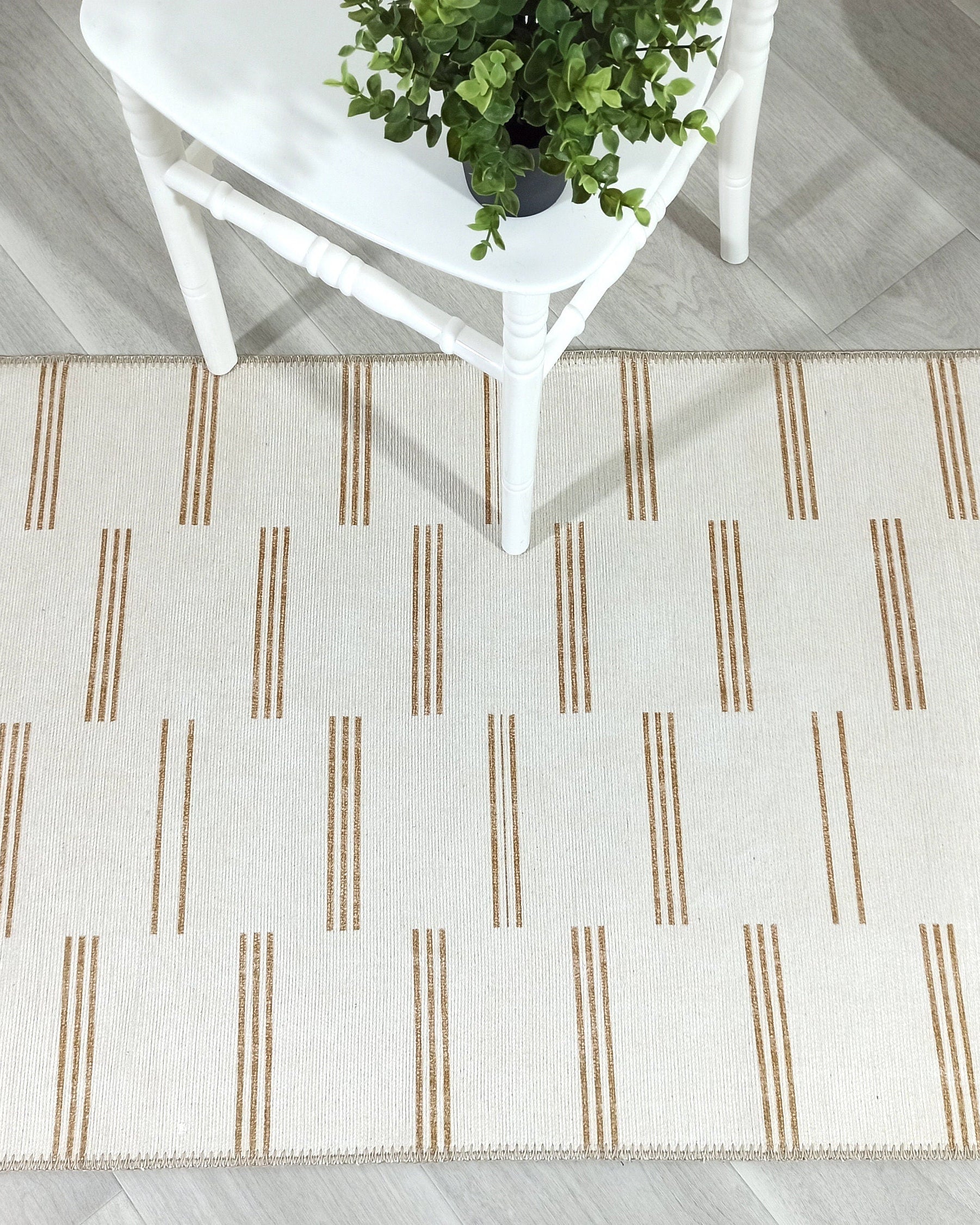 Ana Rug Turkish Neutral Striped Faded Beige Brown Rug