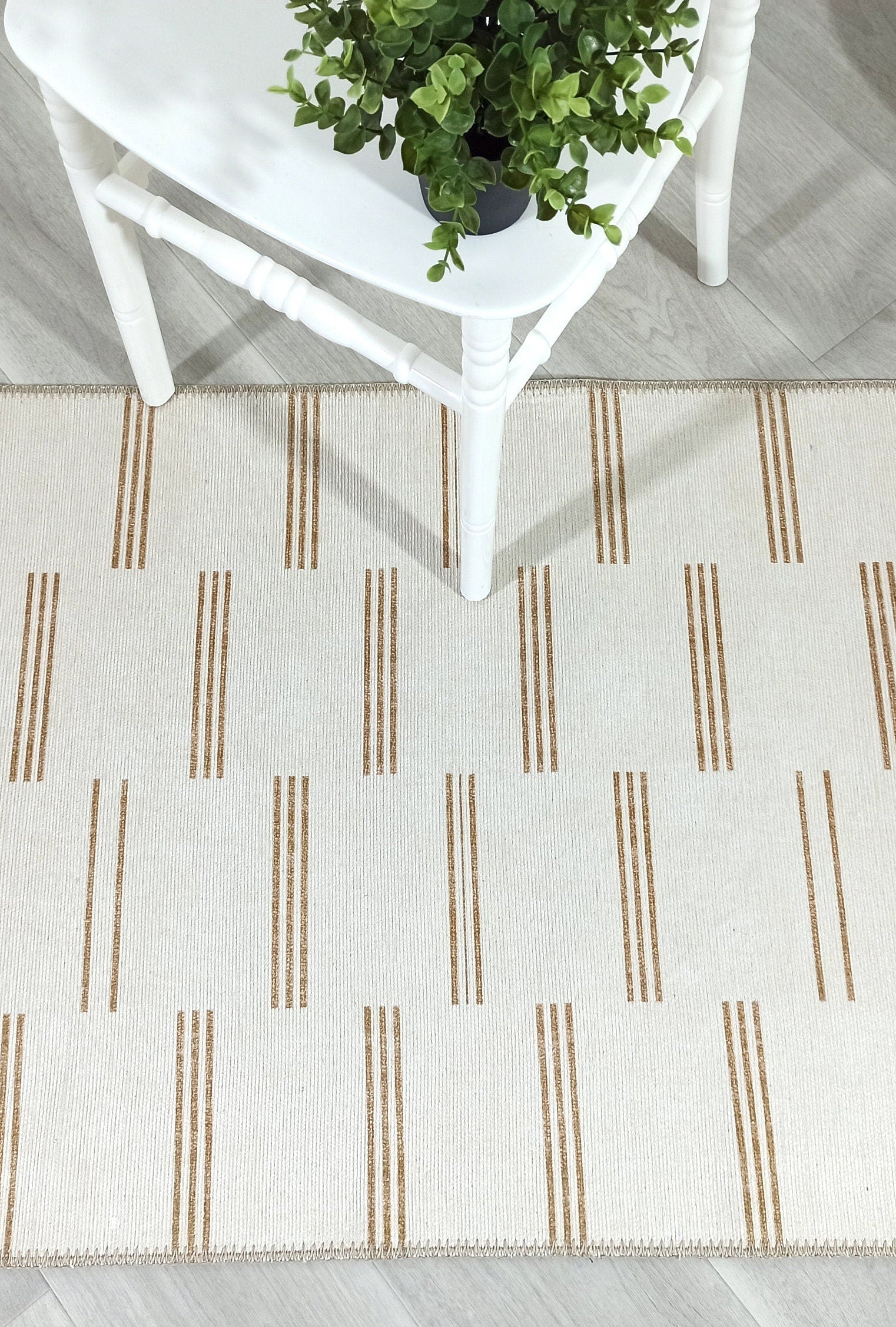 Ana Rug Turkish Neutral Striped Faded Beige Brown Rug