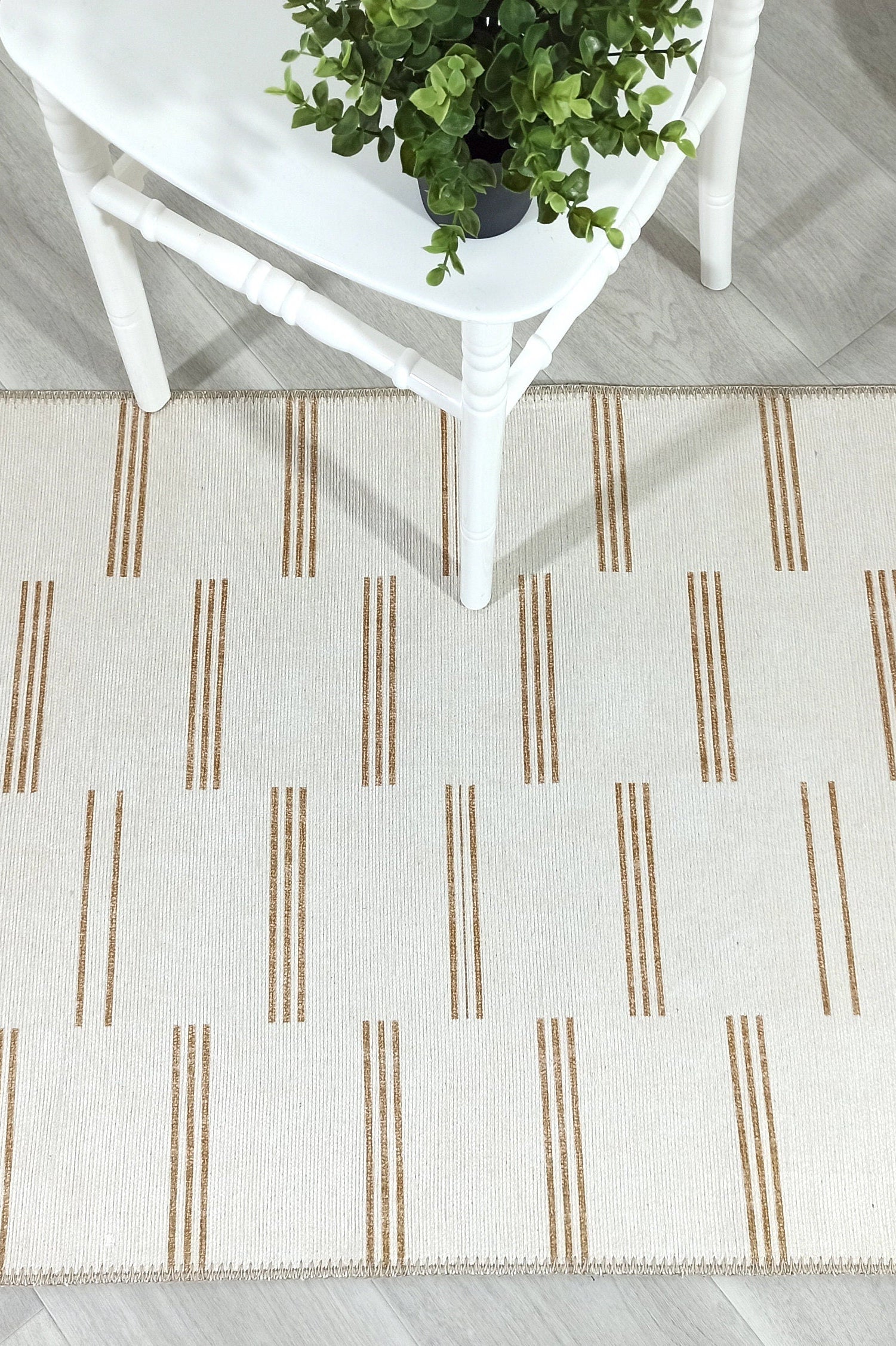 Ana Rug Turkish Neutral Striped Faded Beige Brown Rug