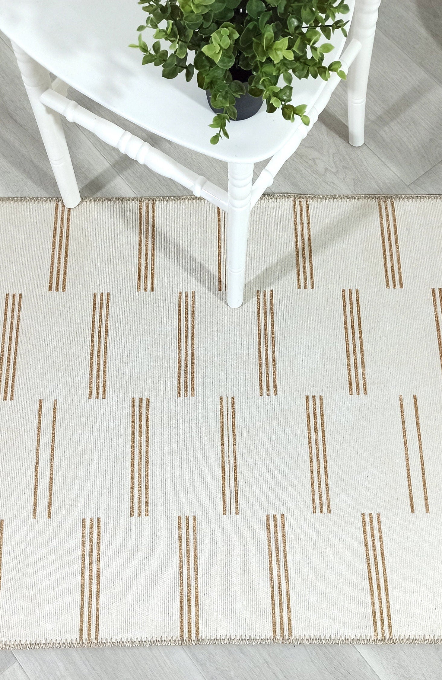 Ana Rug Turkish Neutral Striped Faded Beige Brown Rug