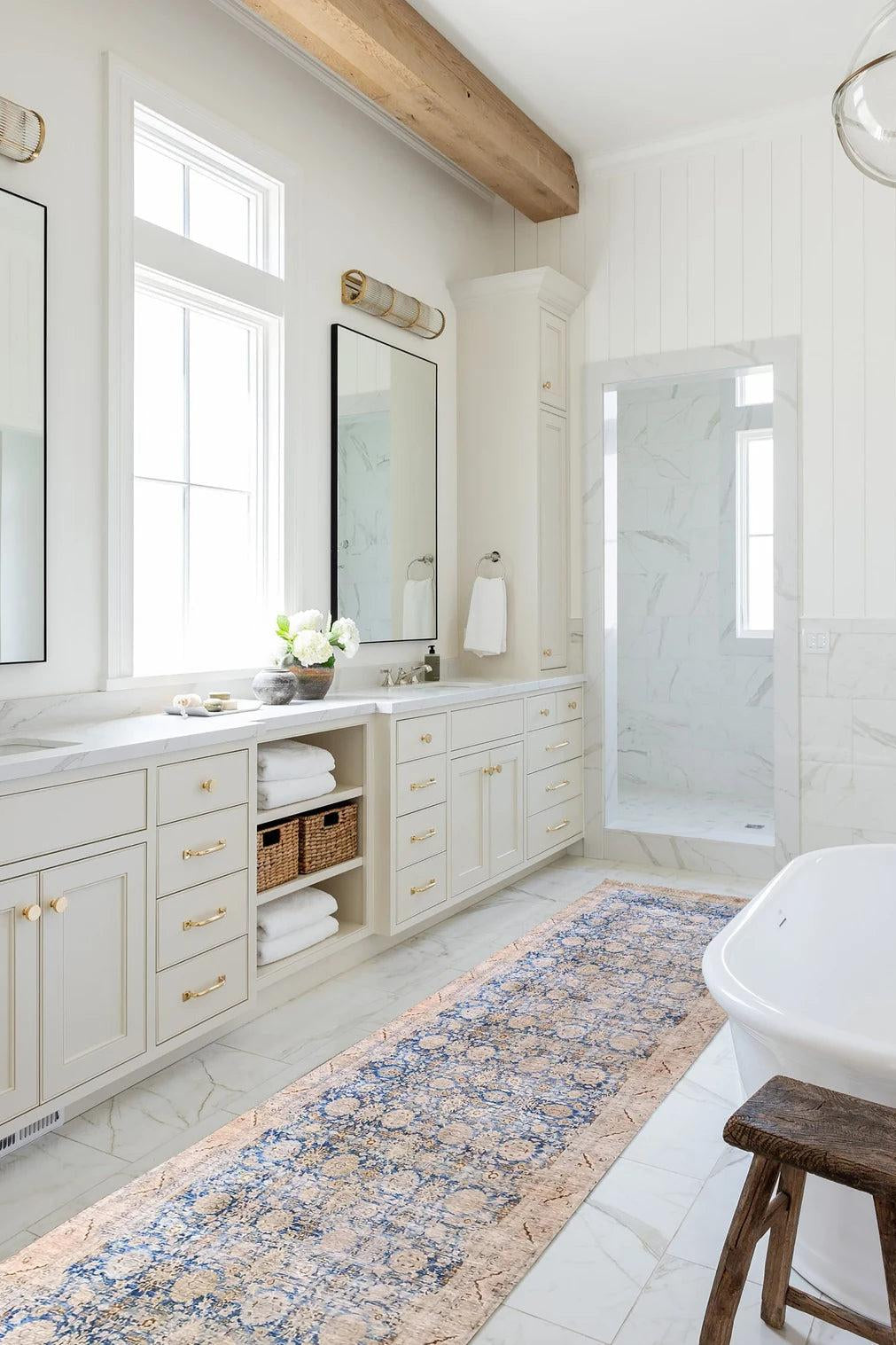 Anya Rug Turkish Neutral Beige Blue Oushak Rug