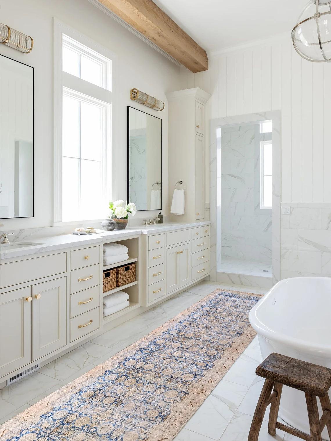 Anya Rug Turkish Neutral Beige Blue Oushak Rug