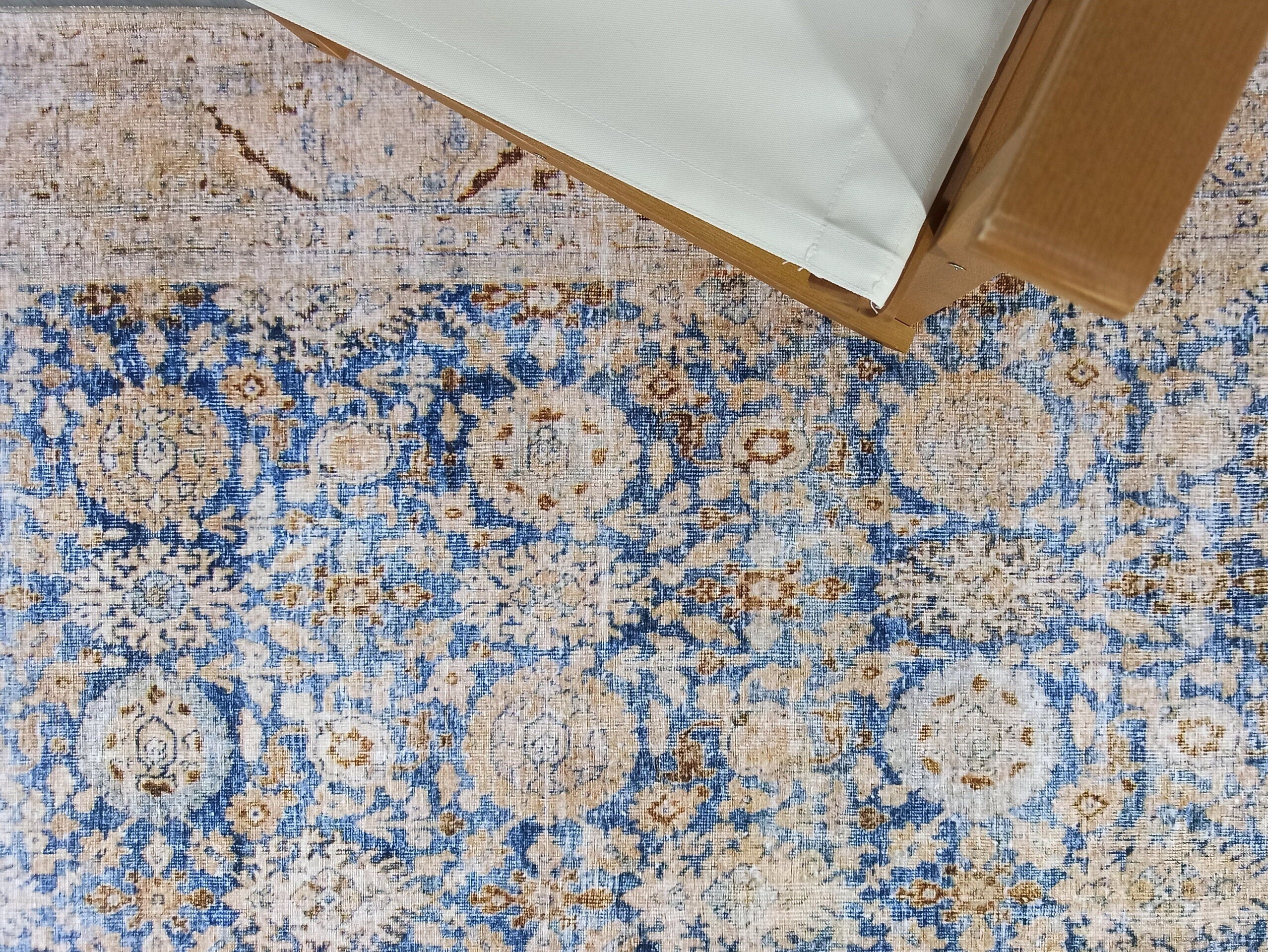 Anya Rug Turkish Neutral Beige Blue Oushak Rug