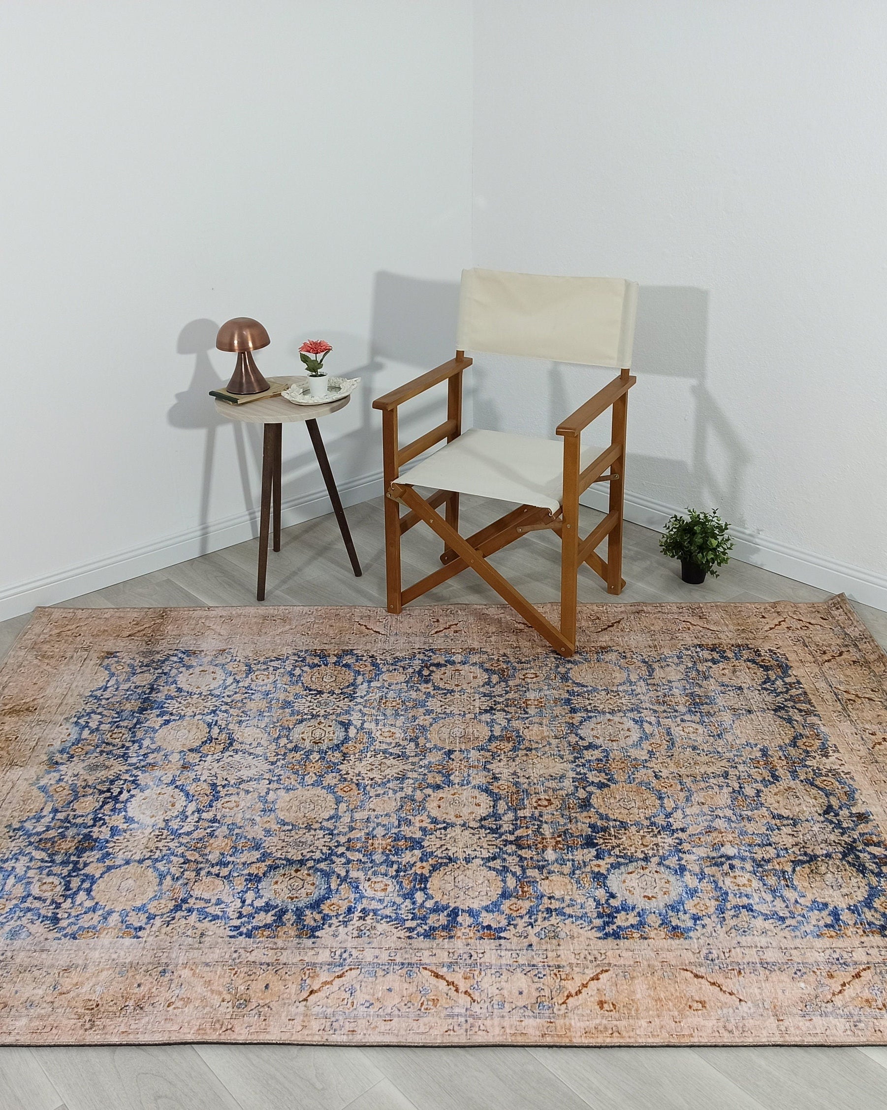Anya Rug Turkish Neutral Beige Blue Oushak Rug