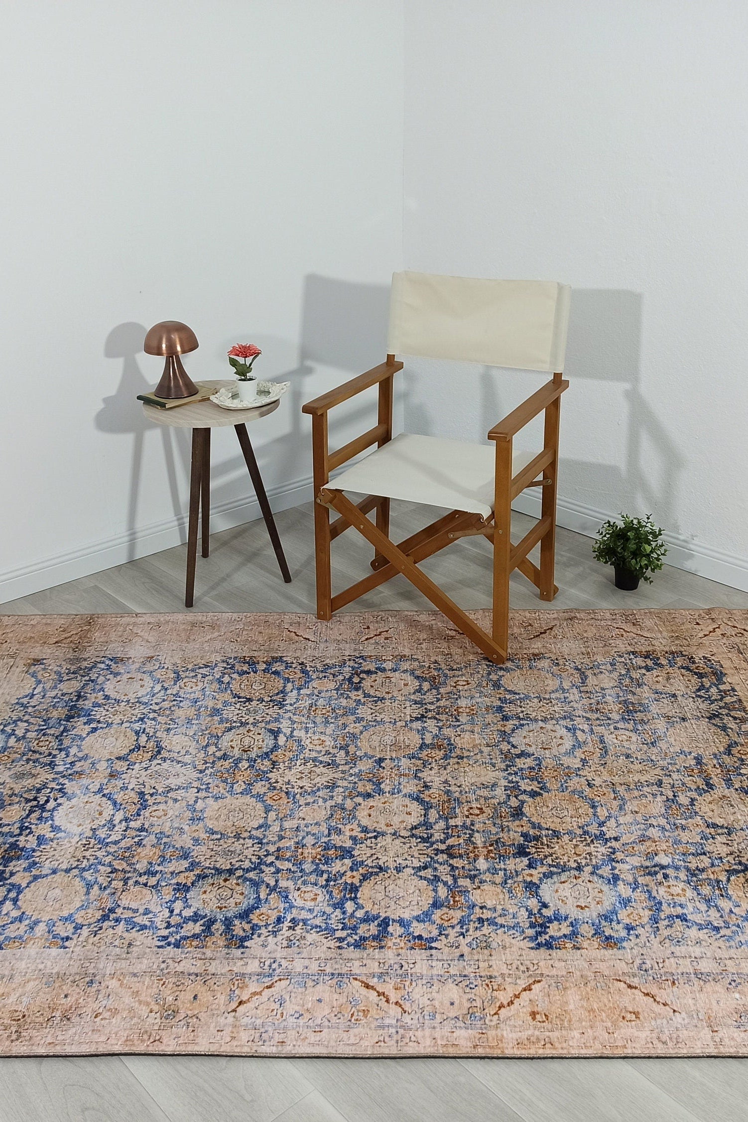 Anya Rug Turkish Neutral Beige Blue Oushak Rug