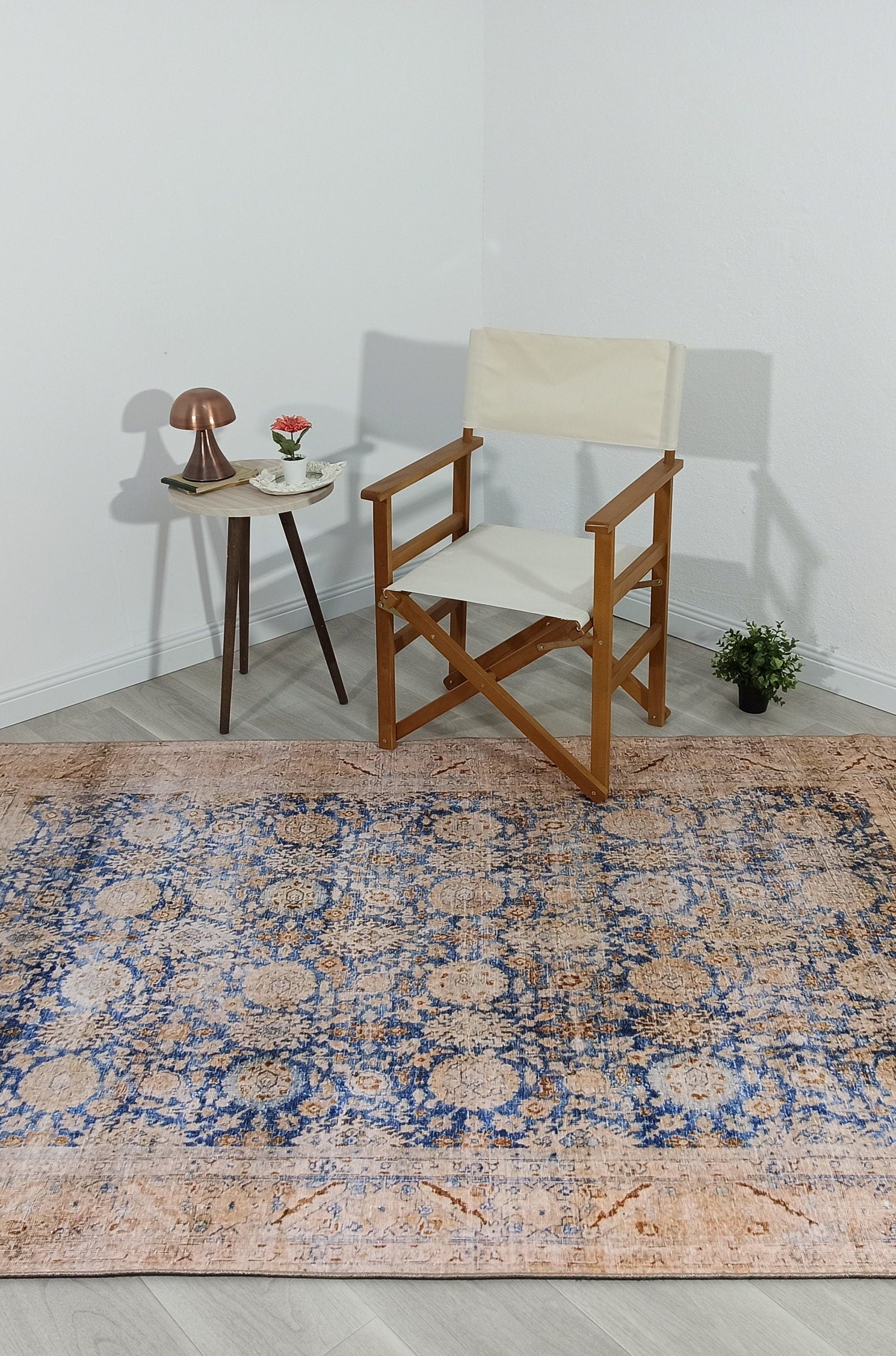 Anya Rug Turkish Neutral Beige Blue Oushak Rug