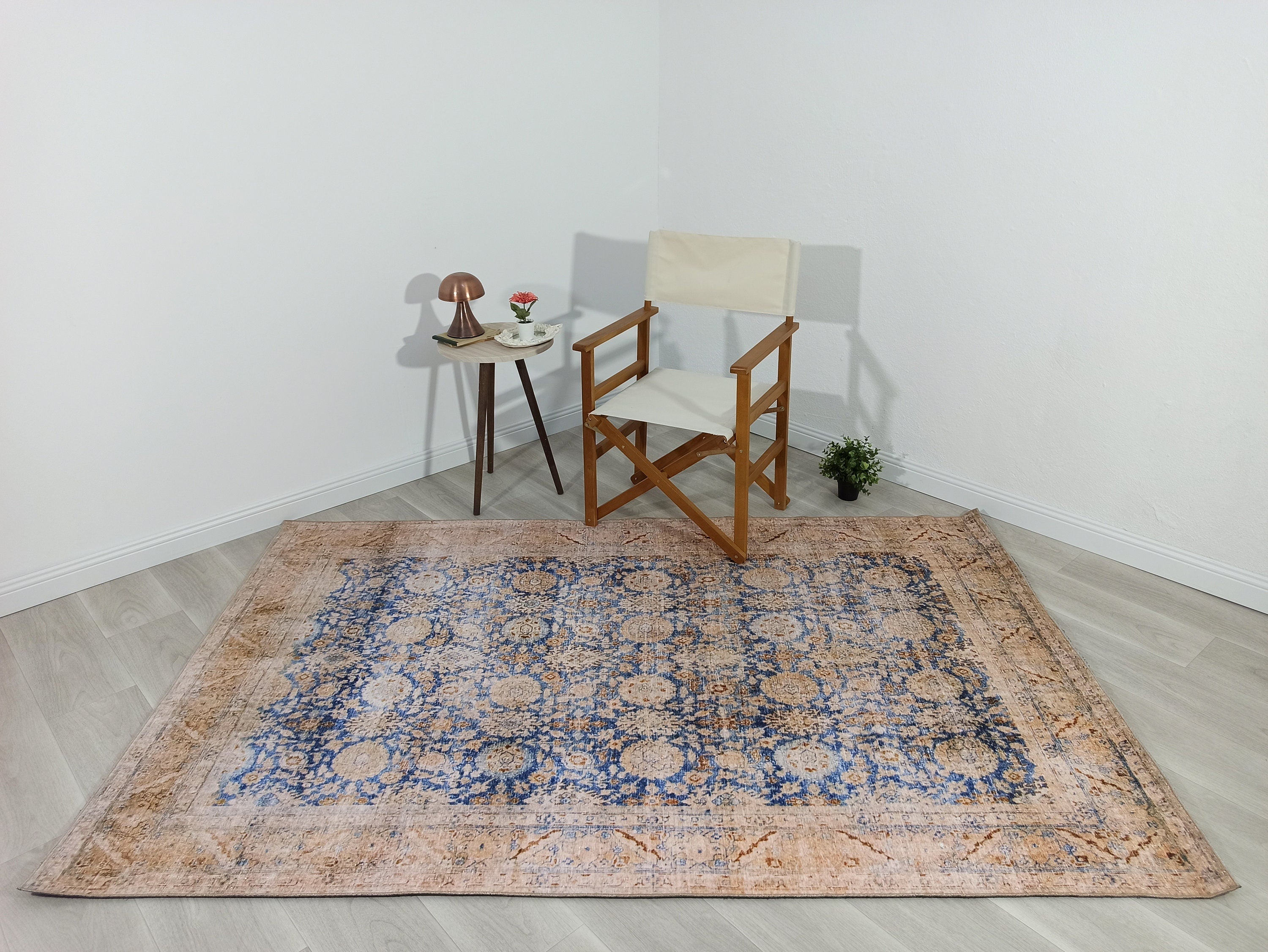 Anya Rug Turkish Neutral Beige Blue Oushak Rug