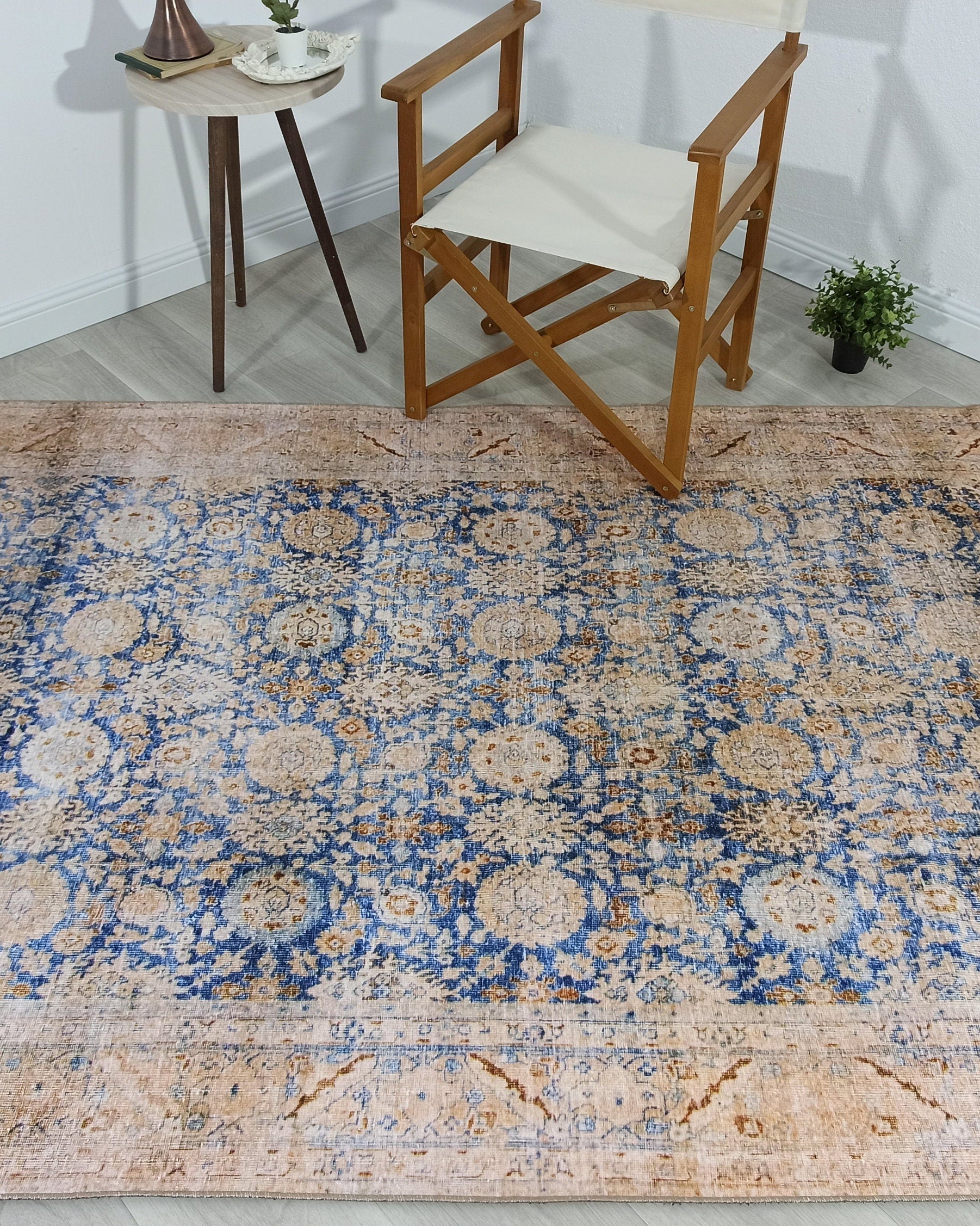 Anya Rug Turkish Neutral Beige Blue Oushak Rug