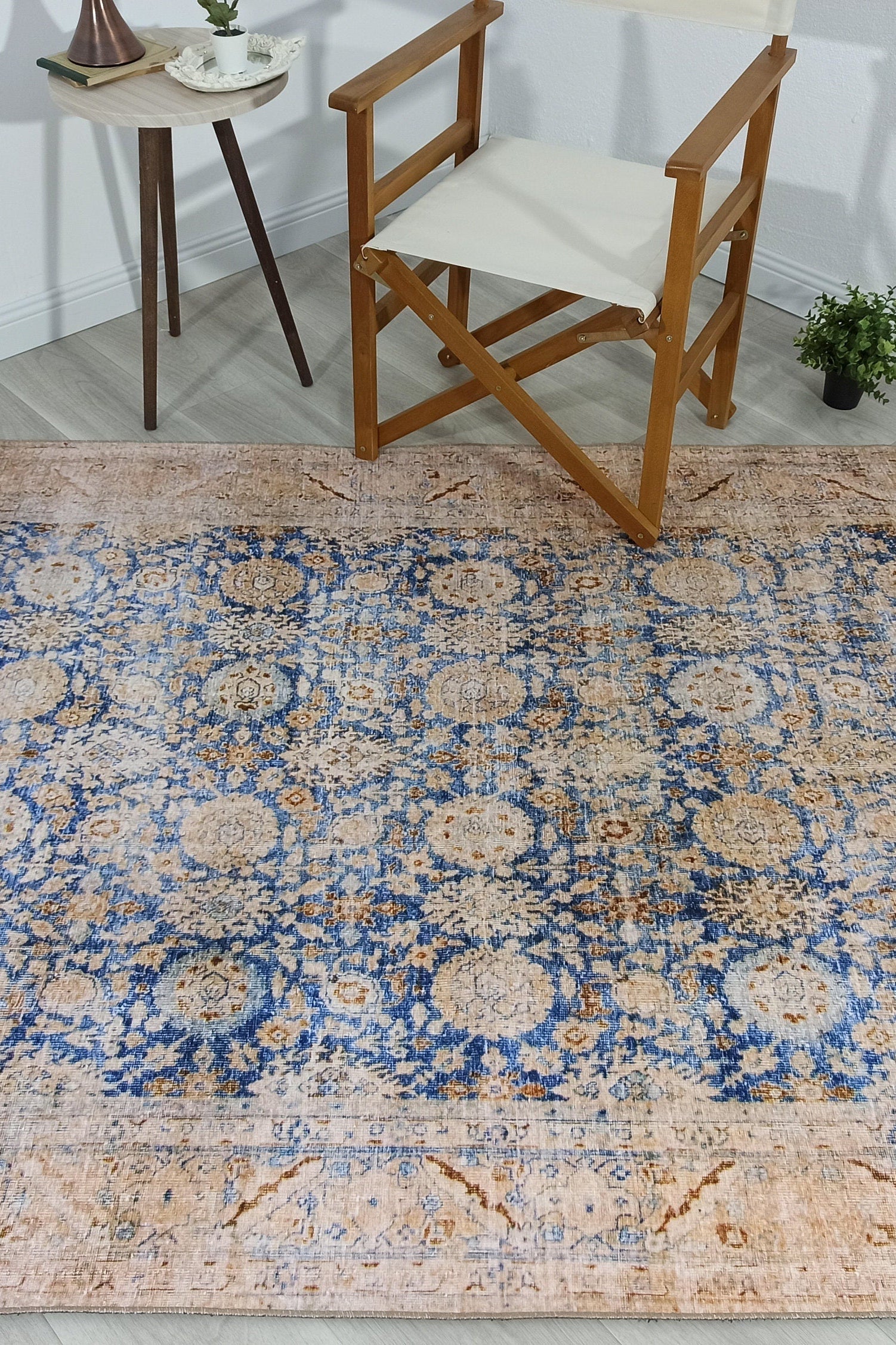 Anya Rug Turkish Neutral Beige Blue Oushak Rug