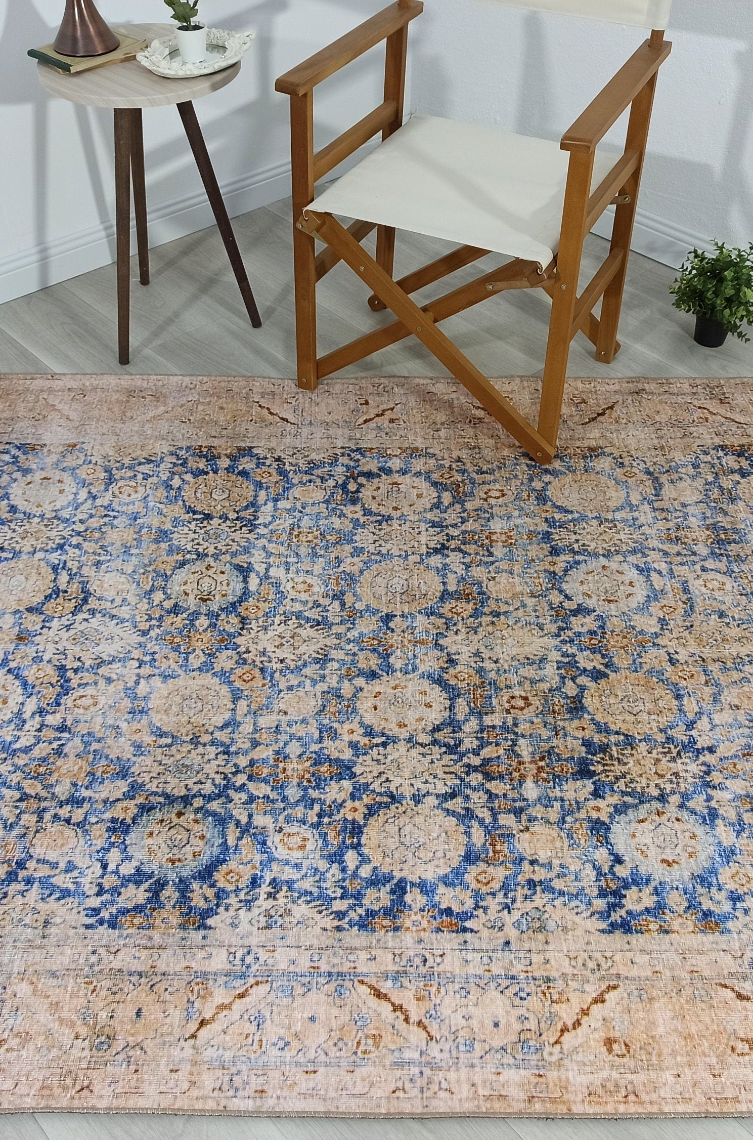 Anya Rug Turkish Neutral Beige Blue Oushak Rug