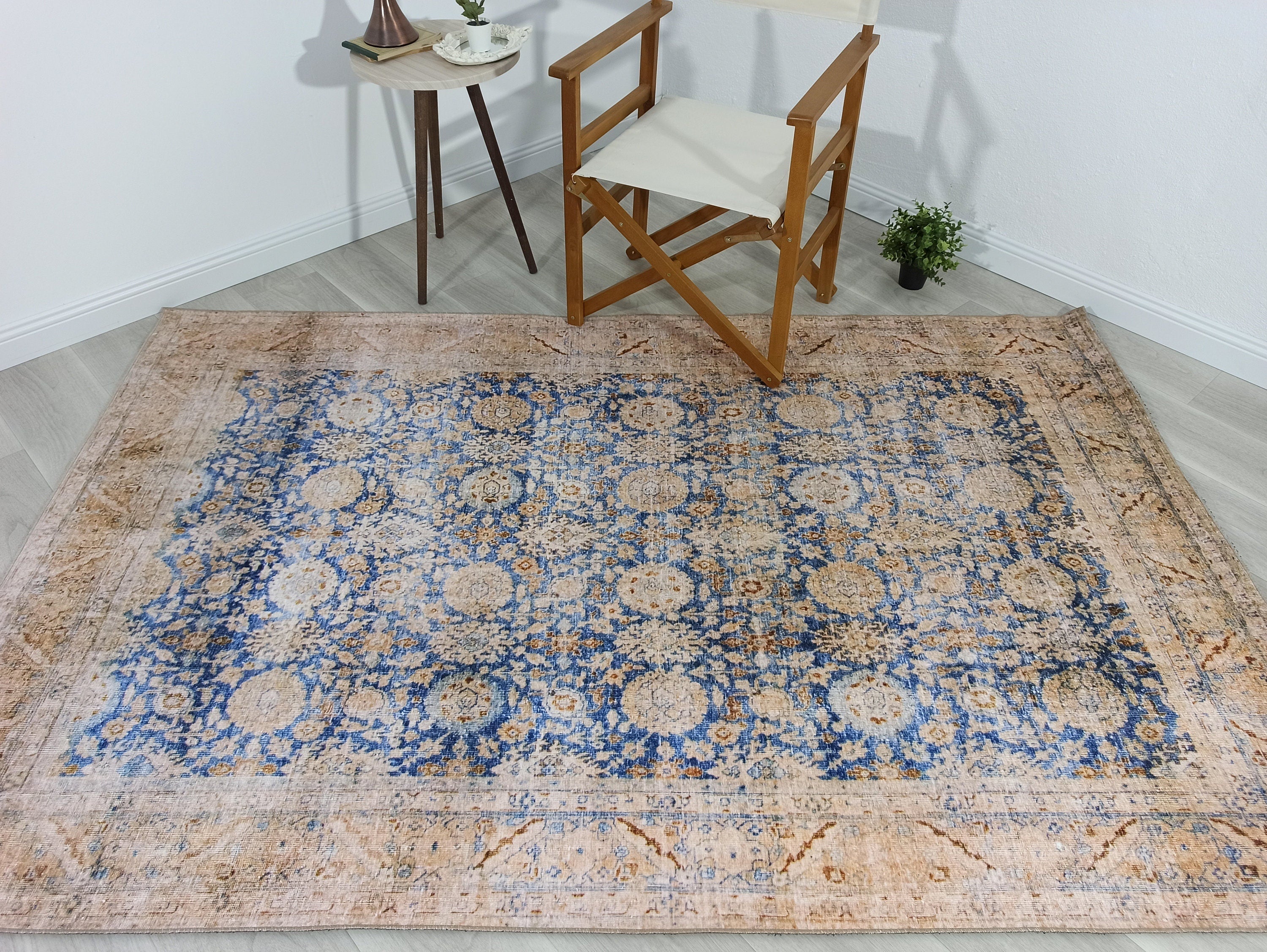 Anya Rug Turkish Neutral Beige Blue Oushak Rug
