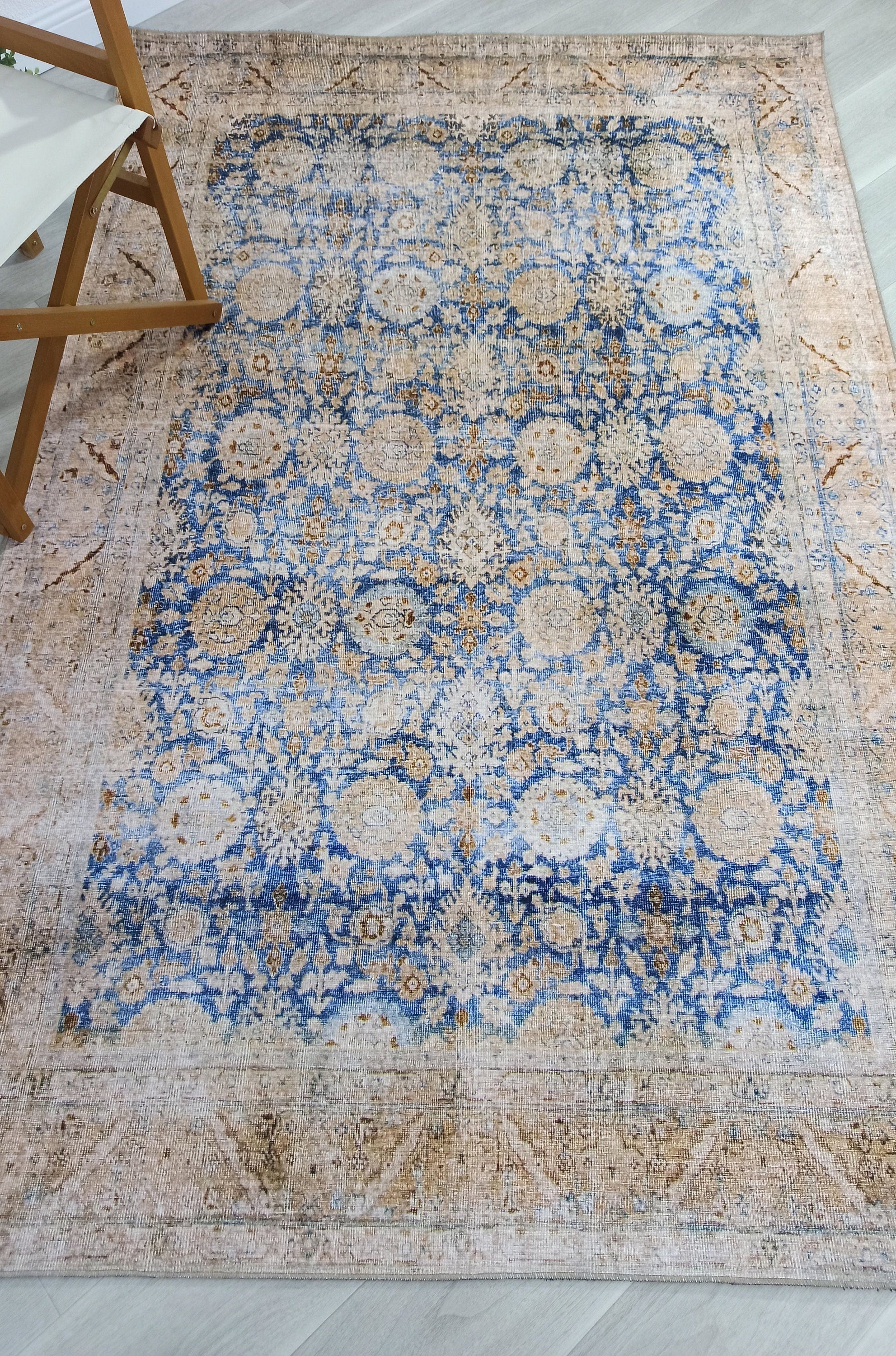 Anya Rug Turkish Neutral Beige Blue Oushak Rug