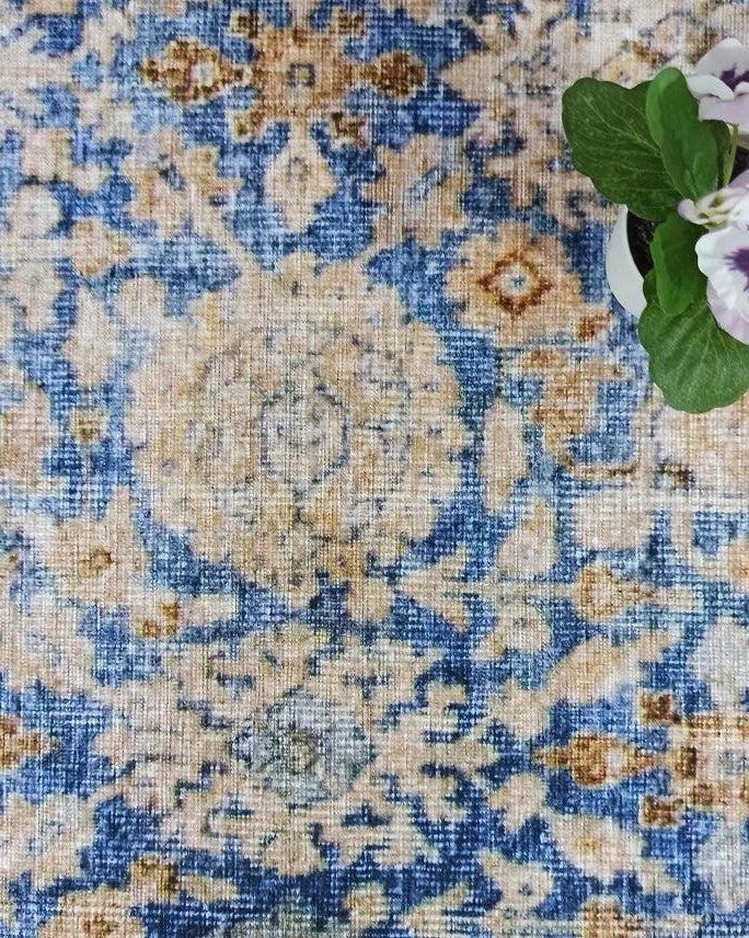 Anya Rug Turkish Neutral Beige Blue Oushak Rug