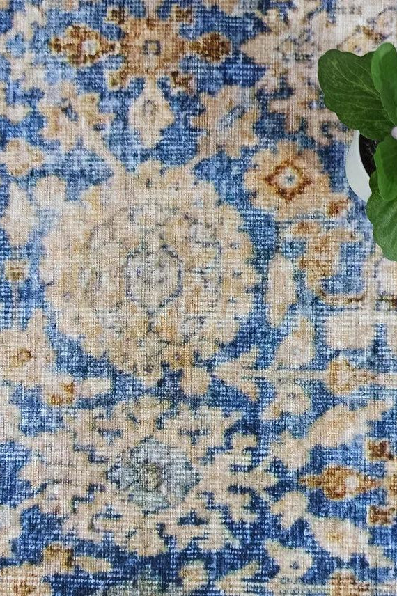 Anya Rug Turkish Neutral Beige Blue Oushak Rug