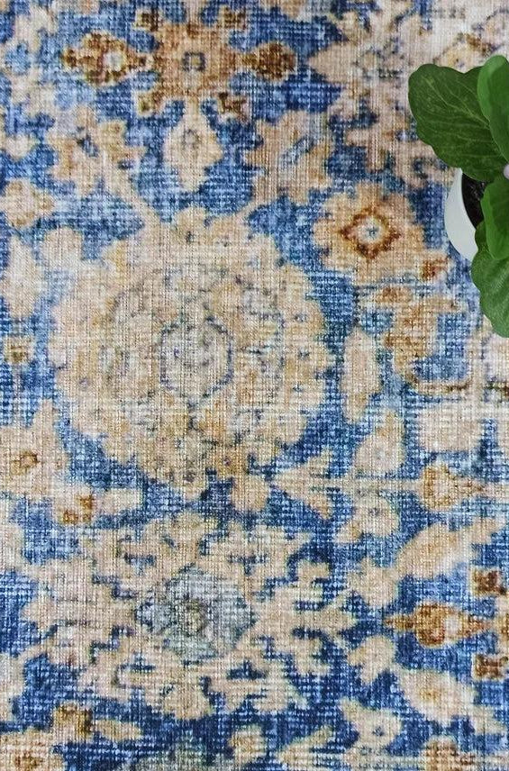 Anya Rug Turkish Neutral Beige Blue Oushak Rug