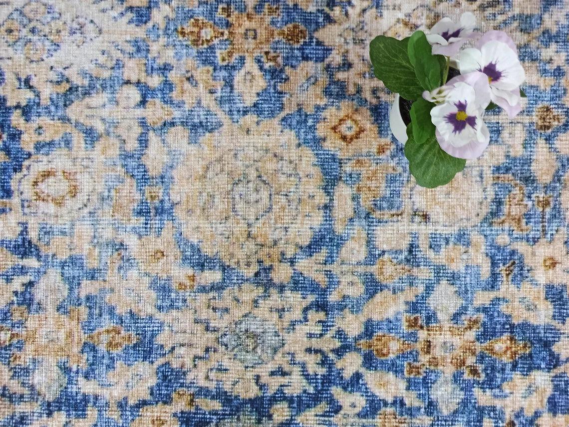 Anya Rug Turkish Neutral Beige Blue Oushak Rug