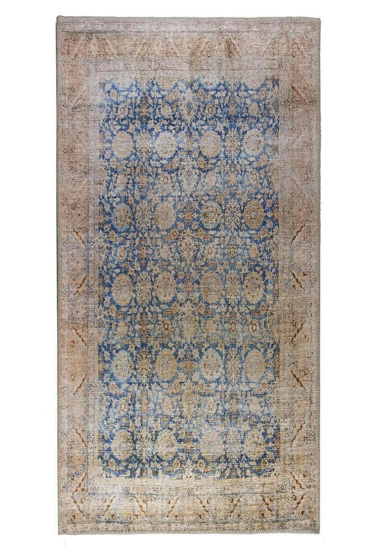 Anya Rug Turkish Neutral Beige Blue Oushak Rug