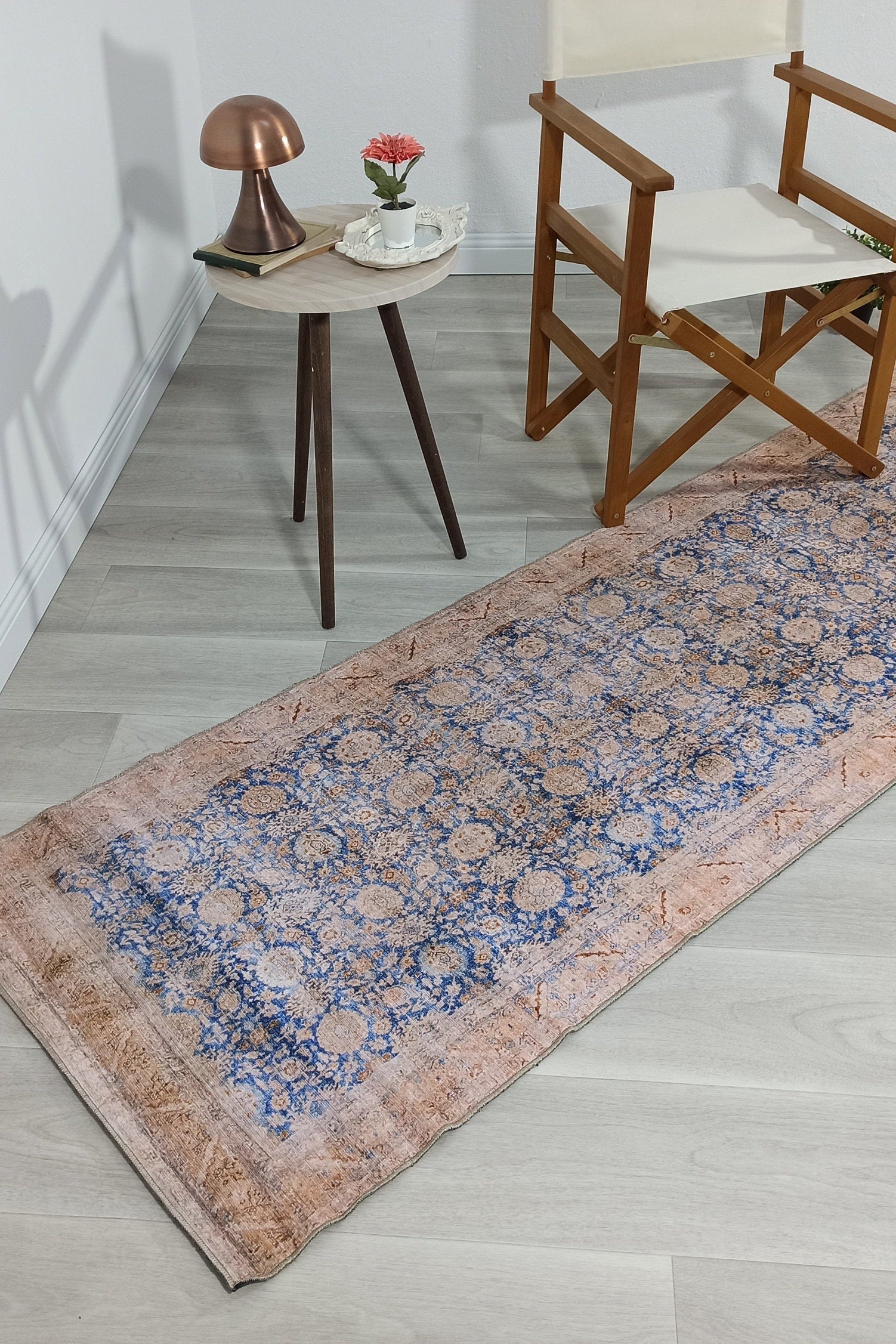 Anya Rug Turkish Neutral Beige Blue Oushak Rug