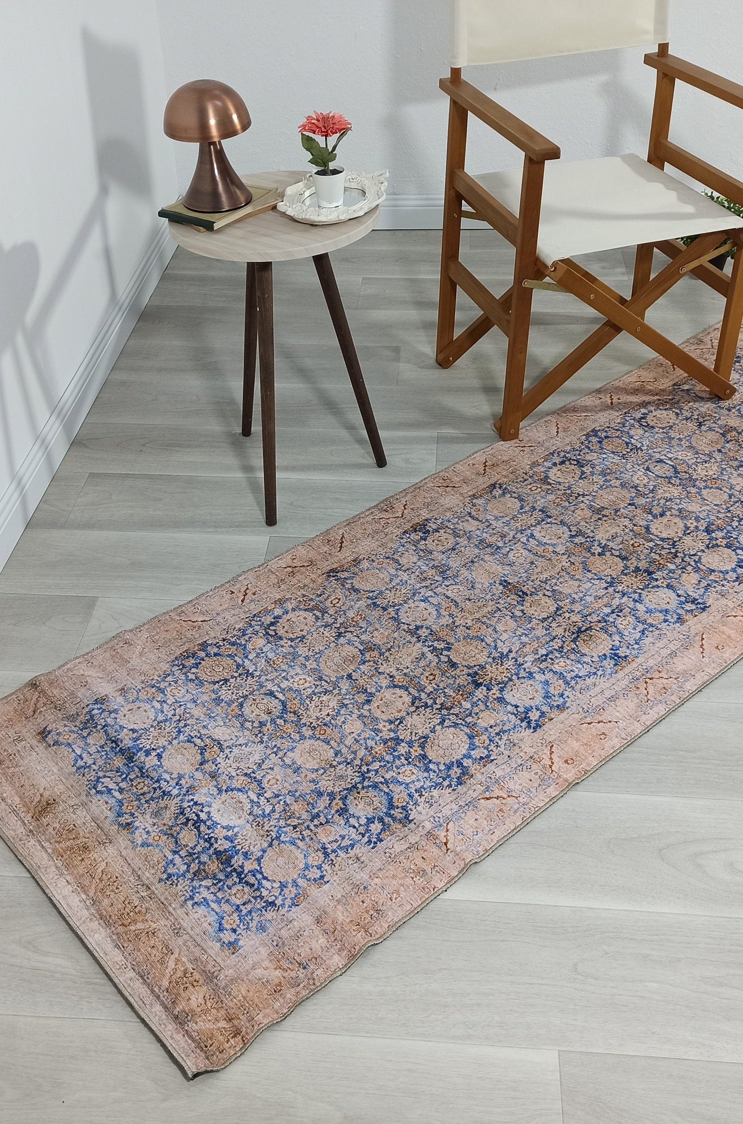 Anya Rug Turkish Neutral Beige Blue Oushak Rug