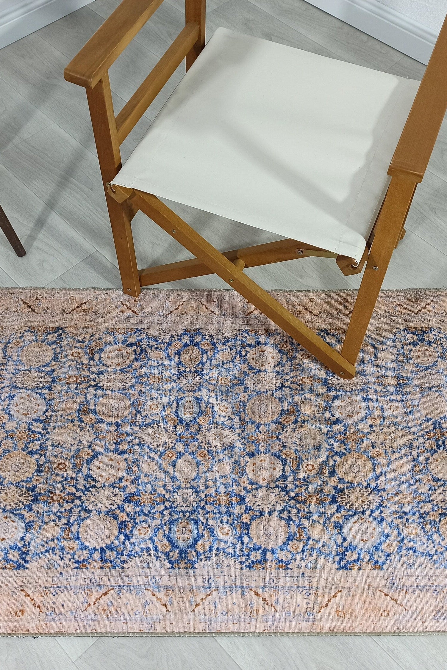 Anya Rug Turkish Neutral Beige Blue Oushak Rug