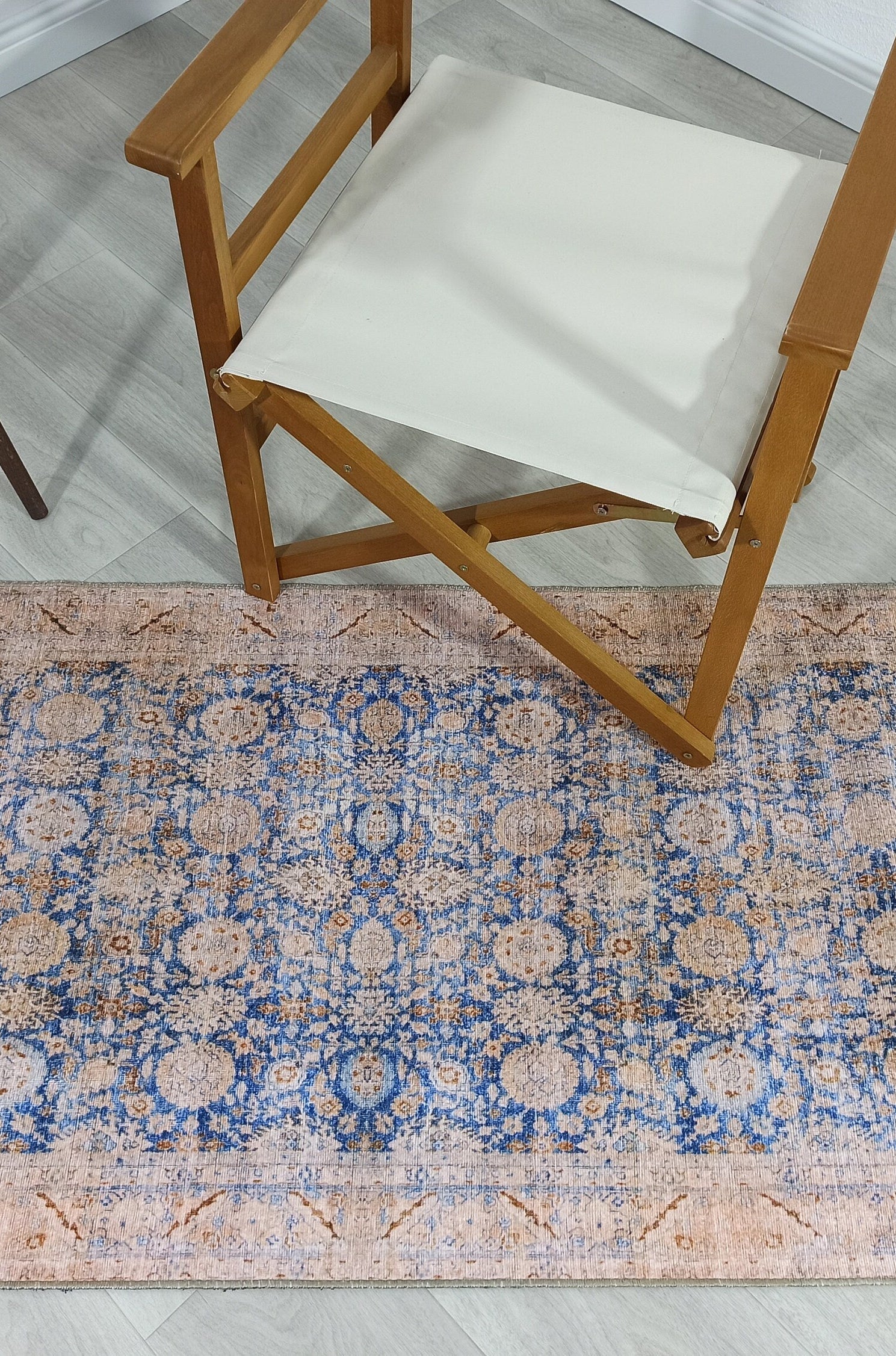 Anya Rug Turkish Neutral Beige Blue Oushak Rug